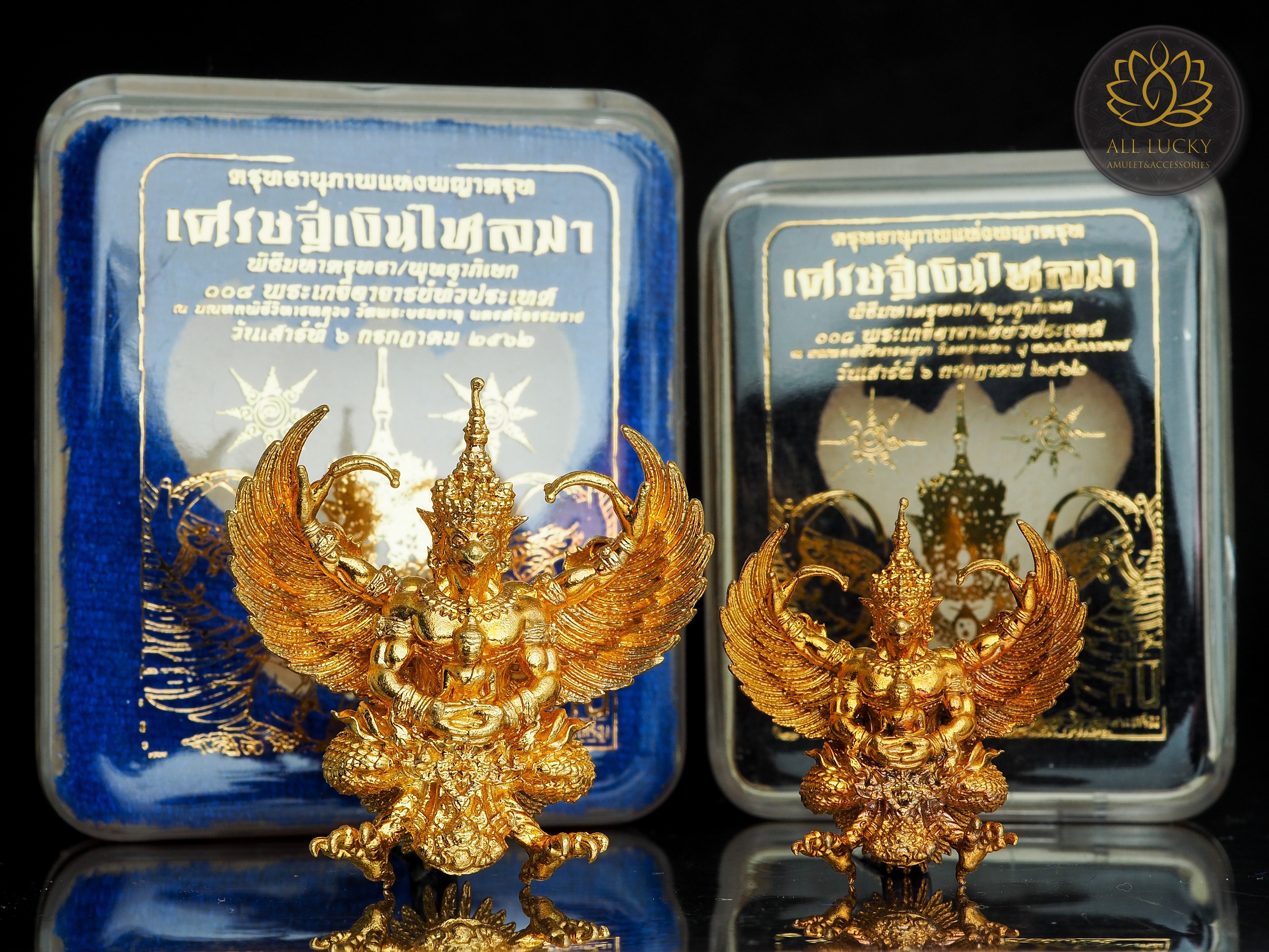 พญาครุฑเศรษฐีเงินไหลมา วัดมหาธาตุ นครศรีธรรมราช เนื้อชนวนทองล้นเบ้า พิมพ์ใหญ่และพิมพ์เล็ก พร้อมกล่องเดิม