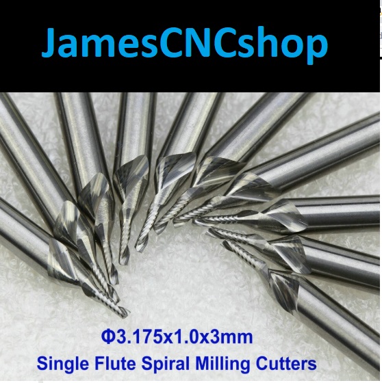 ดอกกกัดฟันเดี่ยวเกลียวขวา 1.0 mm แกน 3.175 mm (1/8") : Up cut Single Flute Spiral Carbide End Mill CNC Cutter Tool 1.0x3x3.175x38 mm