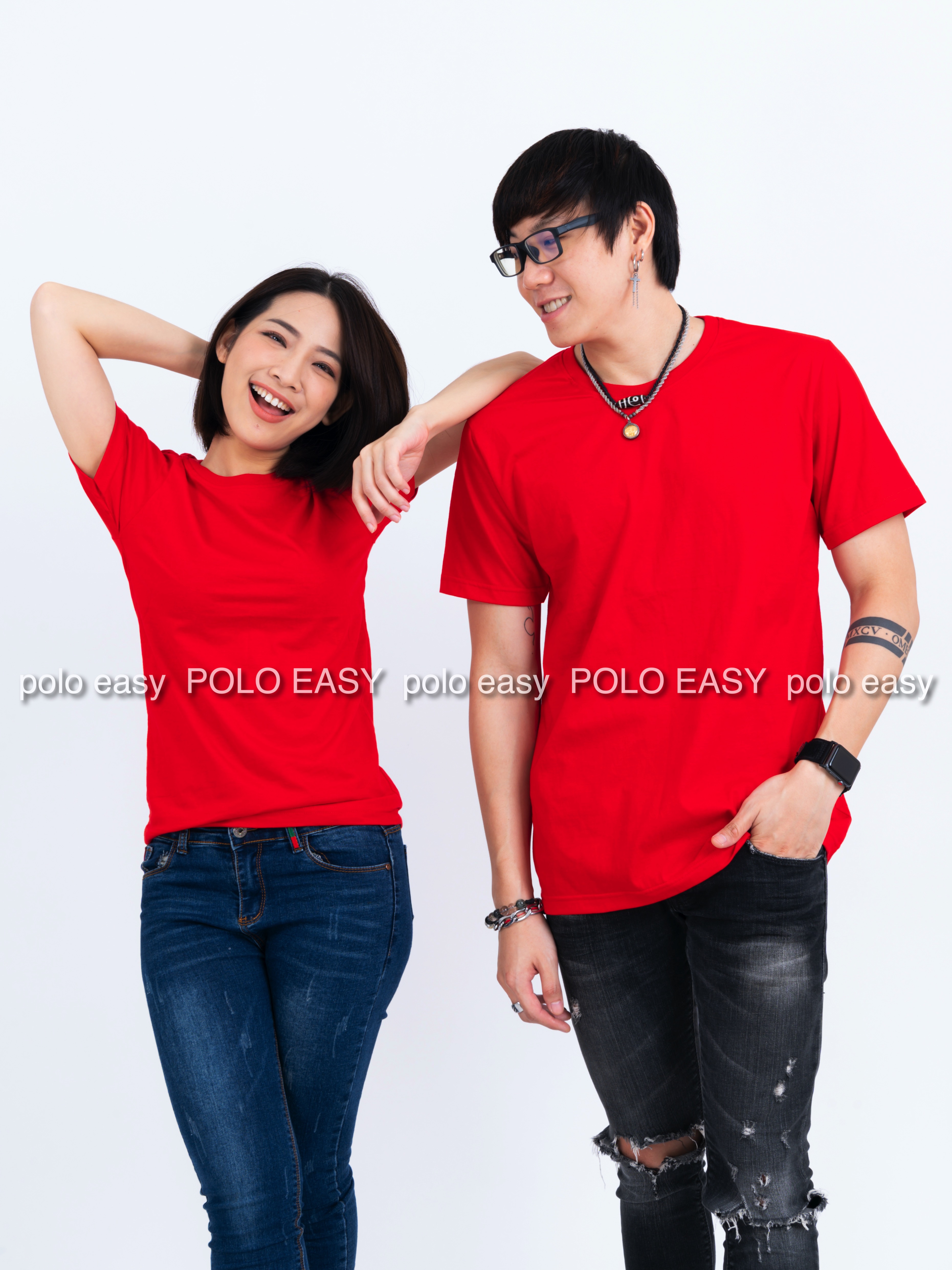2XL เสื้อยืด สีแดง คอกลม แขนสั้น Size 2XL