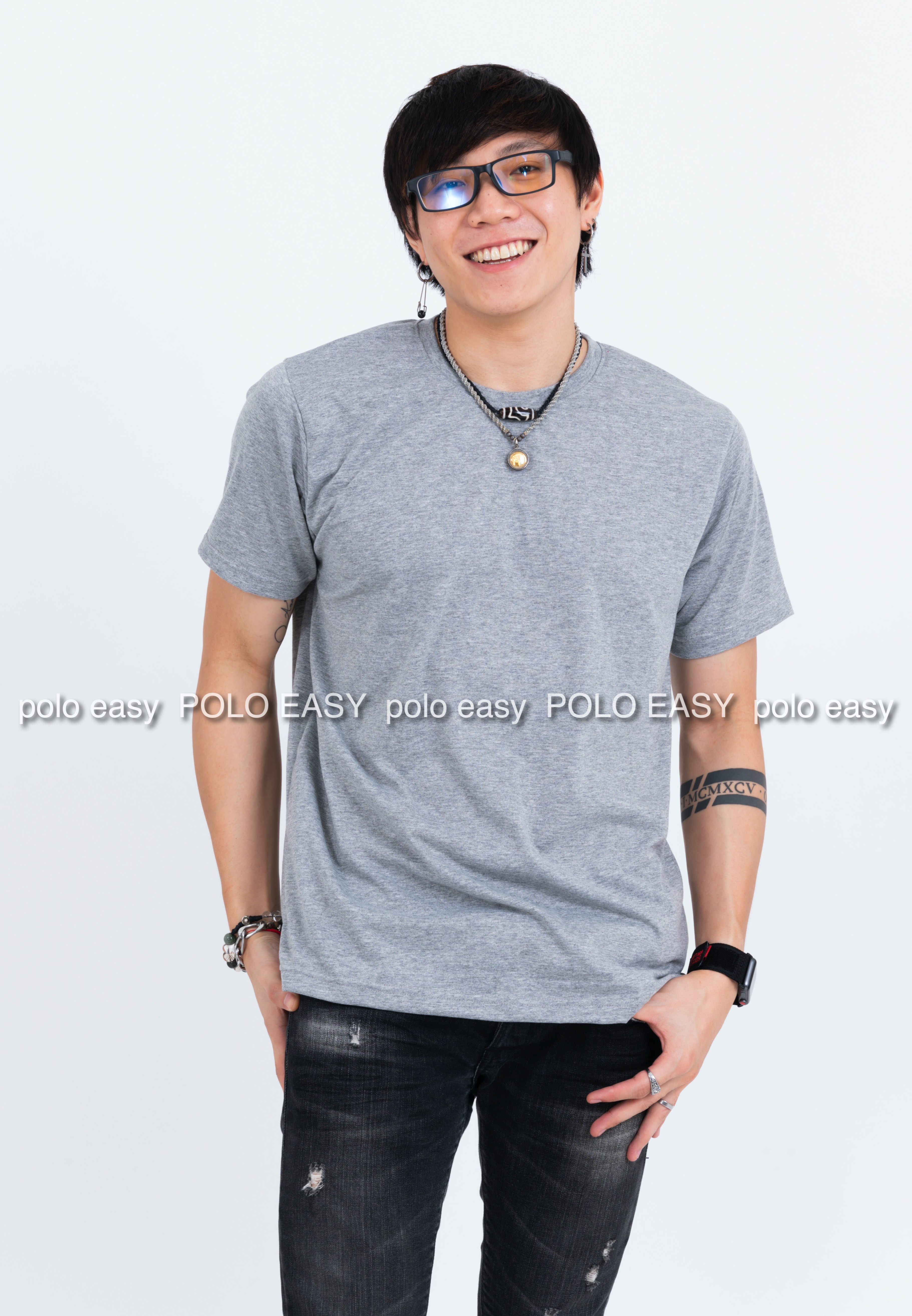 XL เสื้อยืด สีเทาท็อปดาย คอกลม แขนสั้น Size XL