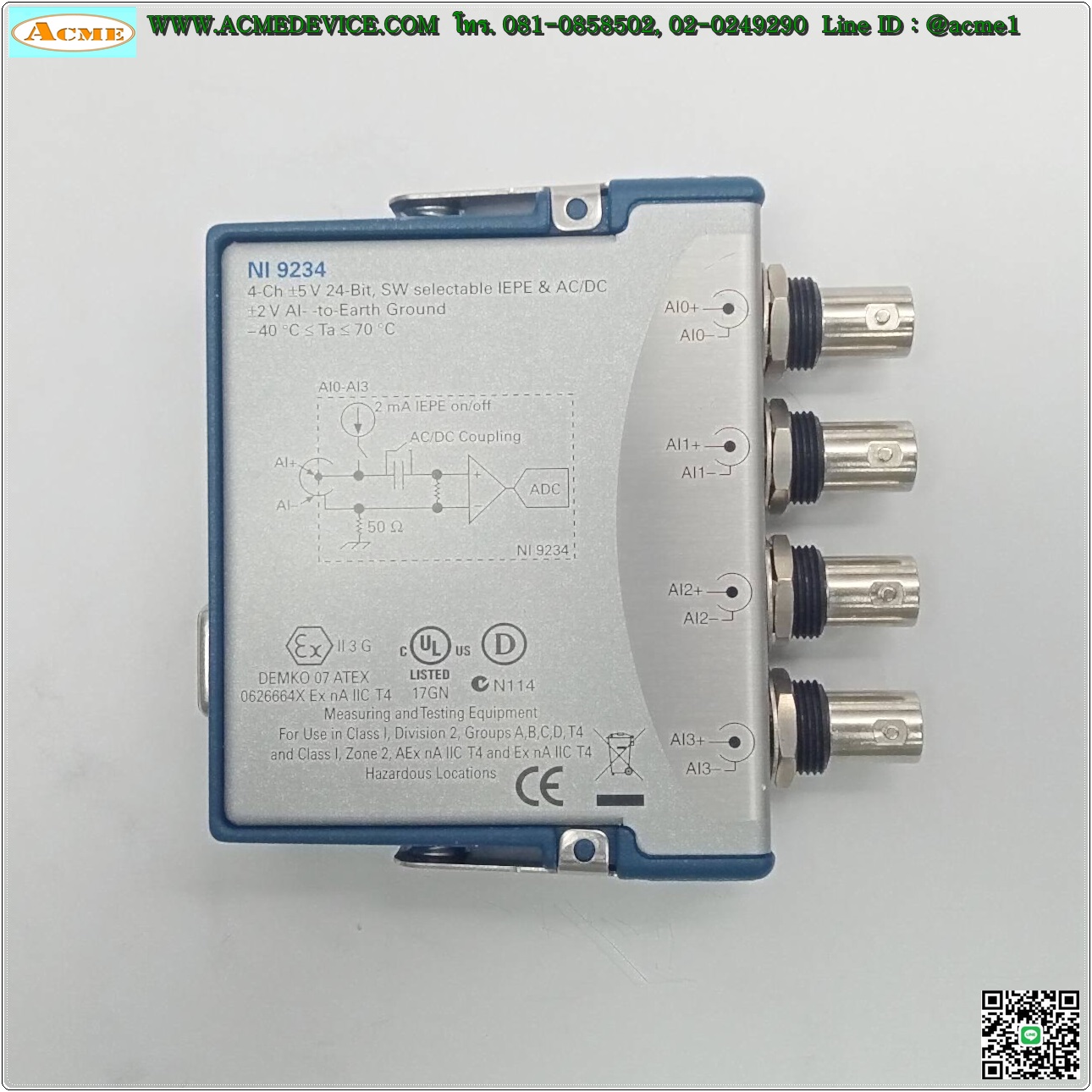 National Instruments รุ่น CDAQ-9174 NI CompactDAQ, NI 9234 4AI +/-5V 24Bit 4CH, NI 9411 6DI +/-5V to 24V 6CH