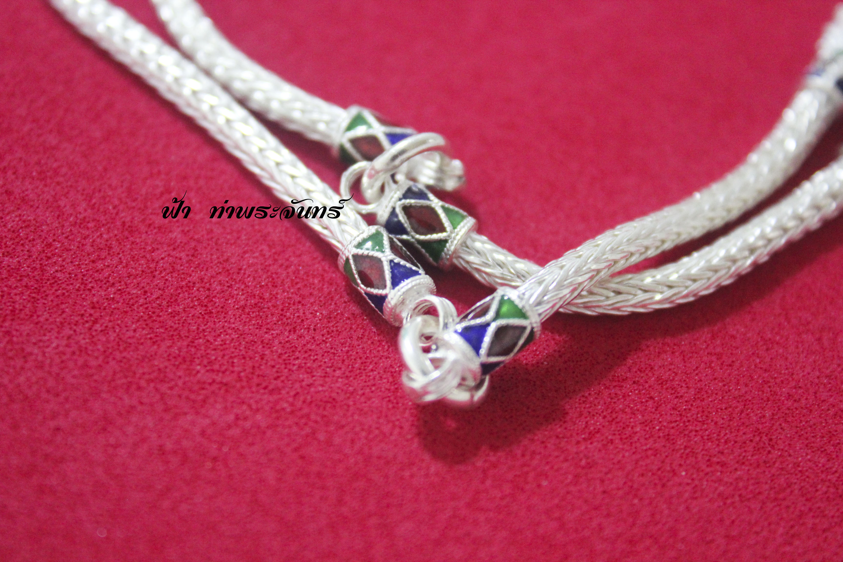 สร้อยคอลายหกเสา หัวมังกร ลงยา สามห่วง เงิน