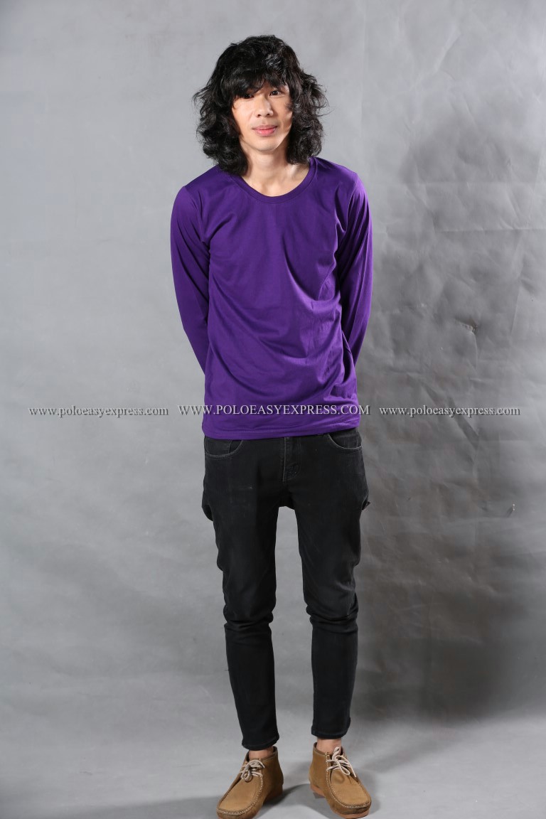 เสื้อยืด สีม่วงเข้ม คอกลม แขนยาว Size XL