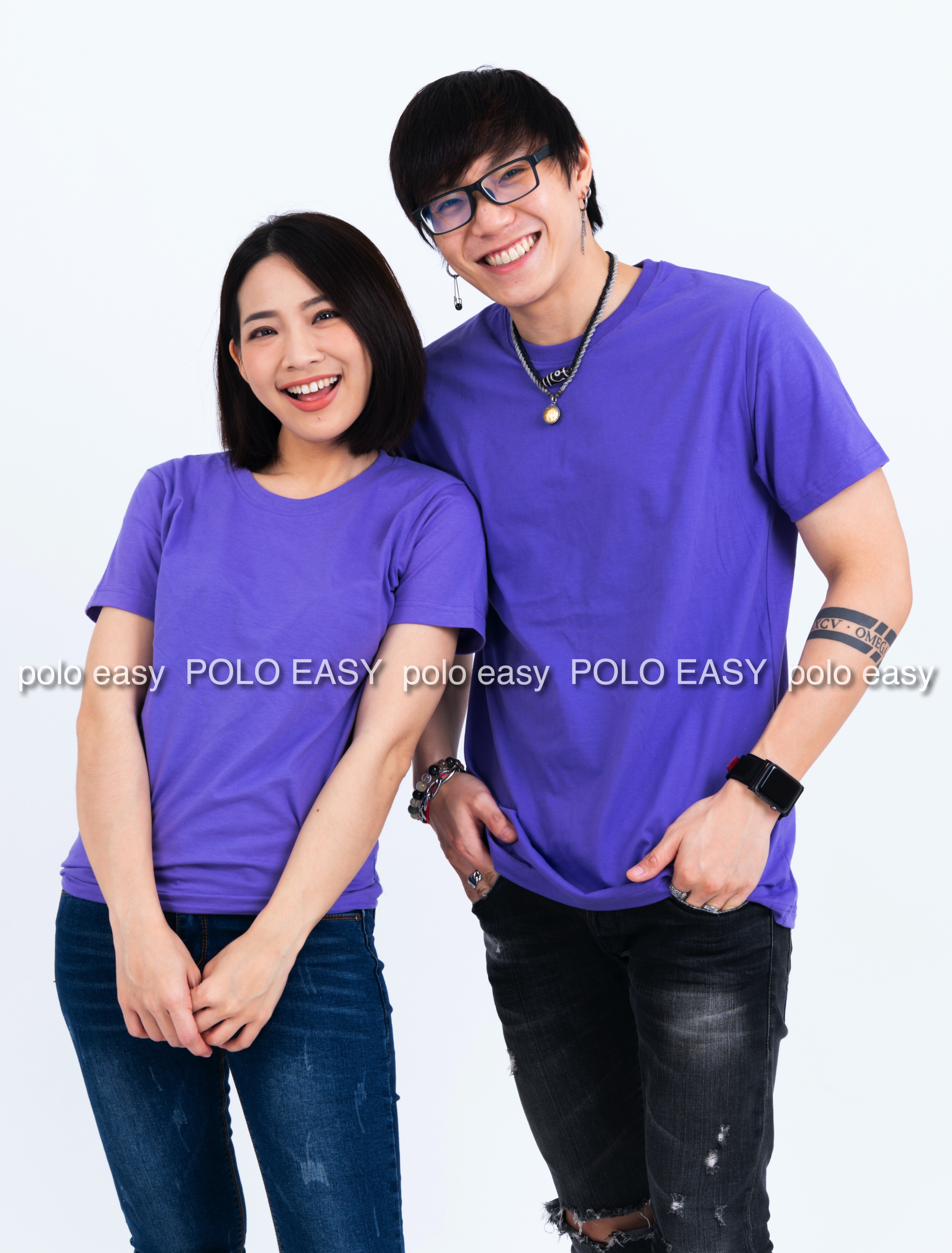 3XL เสื้อยืด สีม่วงอ่อน คอกลม แขนสั้น Size 3XL