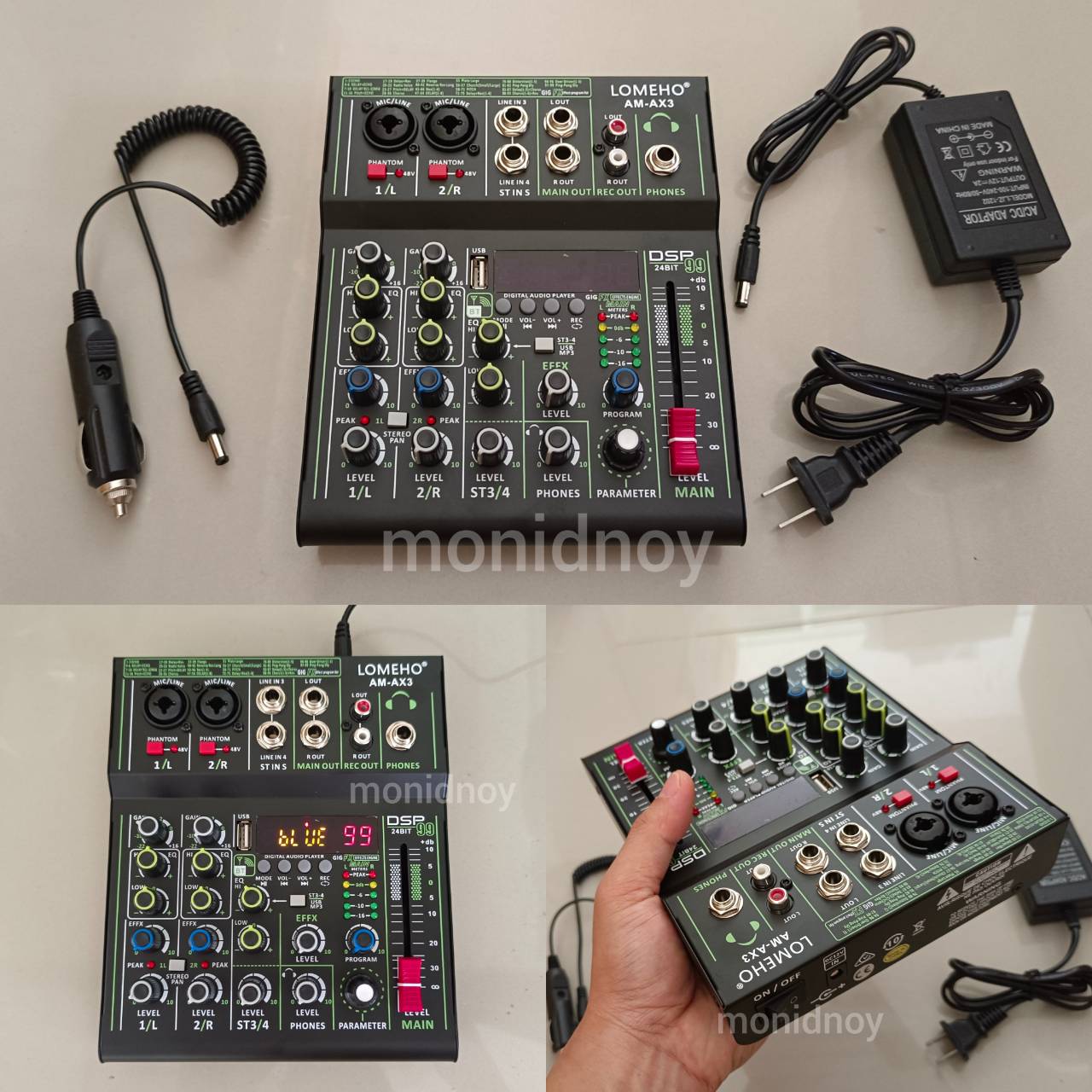 Mixer 4CH เอฟเฟคแท้ DSP99 โปรแกรม เสียงดีแจ่ม มีบลูทูธ usb ใช้ไฟ DC12V ใช้ไฟรถได้เลย