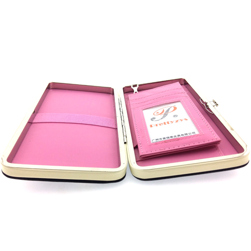 กระเป๋าใส่มือถือ/สตางค์/นามบัตร ขนาด L (สีน้ำตาลอ่อน ด้านในสีชมพู)