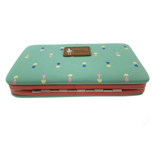 กระเป๋าใส่มือถือ/สตางค์/นามบัตร ขนาด L (สีเขียววินเทจ ด้านในสีชมพู)