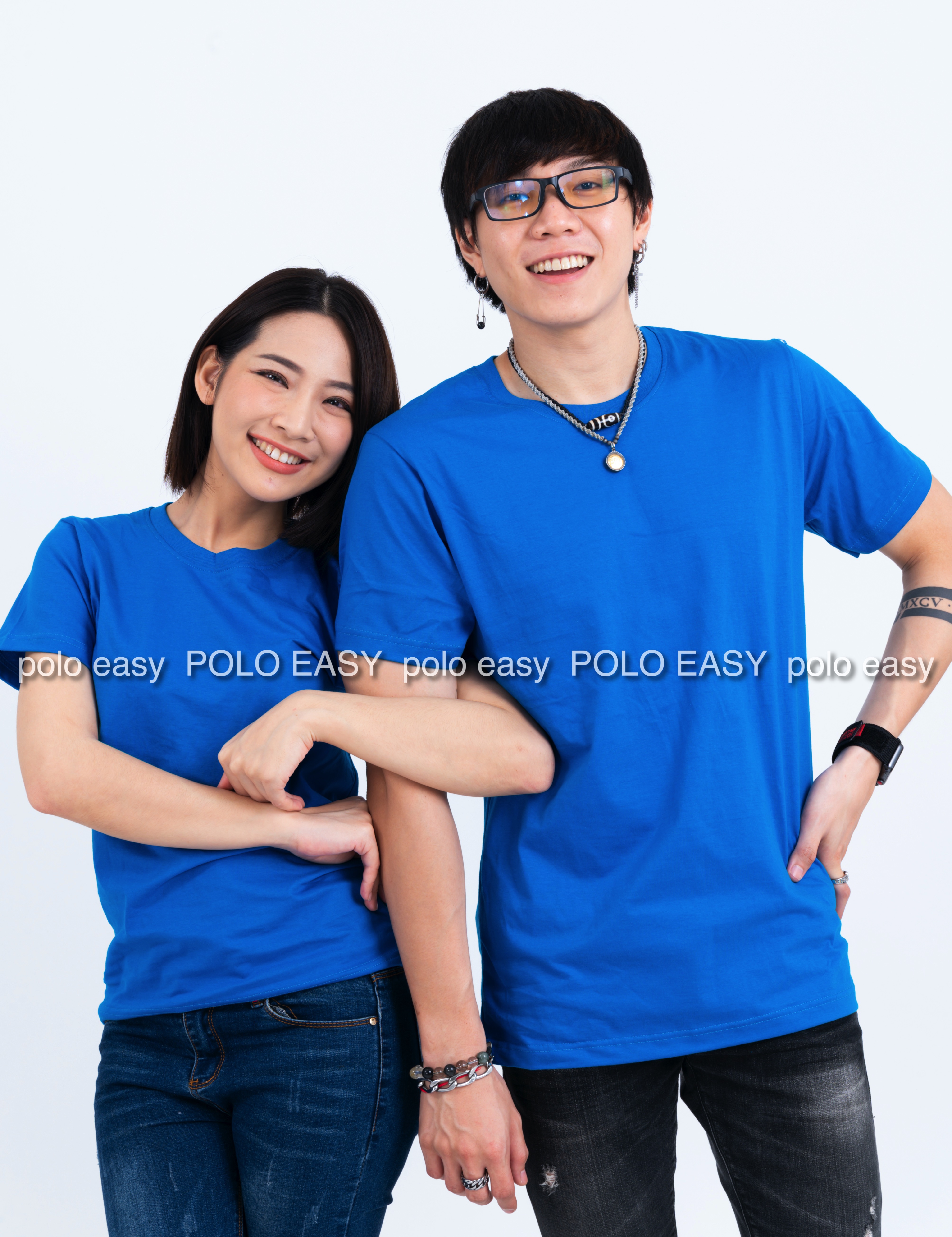 2XL เสื้อยืด สีฟ้าทะเล คอกลม แขนสั้น Size 2XL
