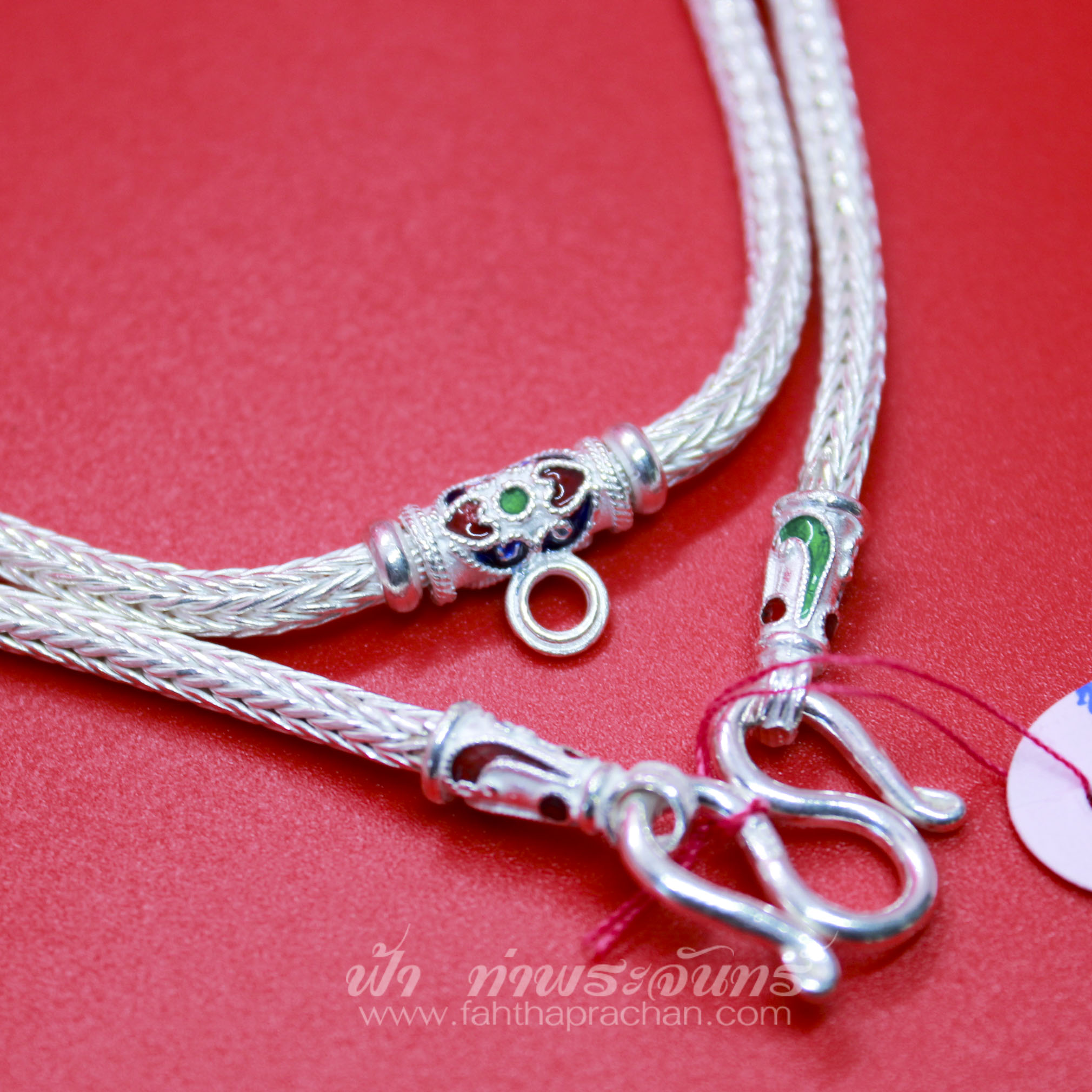 สร้อยคอเงินแท้ 92.5 ลายหัวจรวด ลงยา แบบ 3 ห่วง