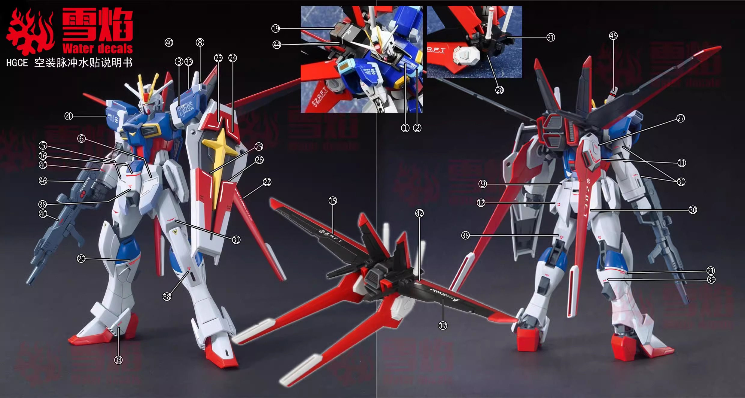 ดีคอลน้ำ HGCE FORCE IMPULSE (REVIVE) HG-82 Water Decal Fluorescent color สติ๊กเกอร์น้ำสะท้อนแสงเมื่อส่องด้วย UV Blacklight