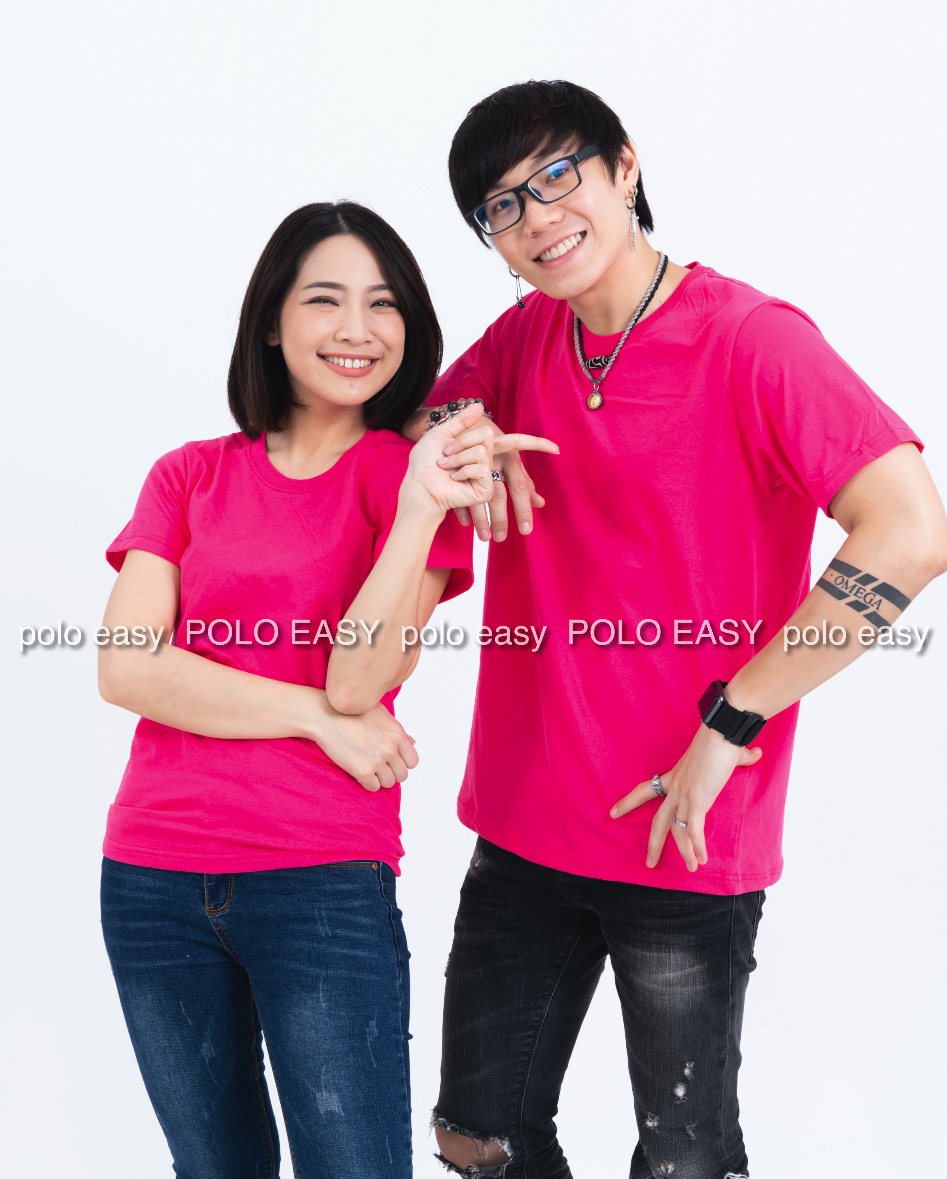2XL เสื้อยืด สีชมพู Pinky คอกลม แขนสั้น Size 2XL