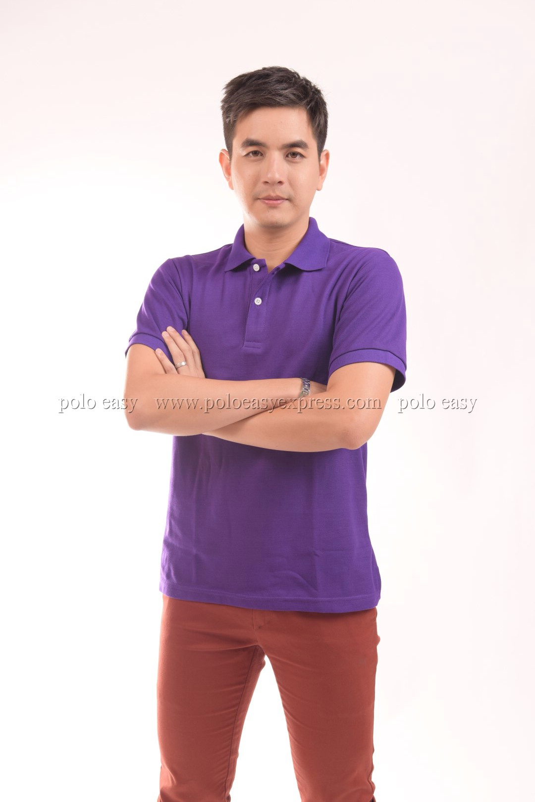 เสื้อโปโล สีม่วง TK Premium แขนสั้น ทรงตรง Size L