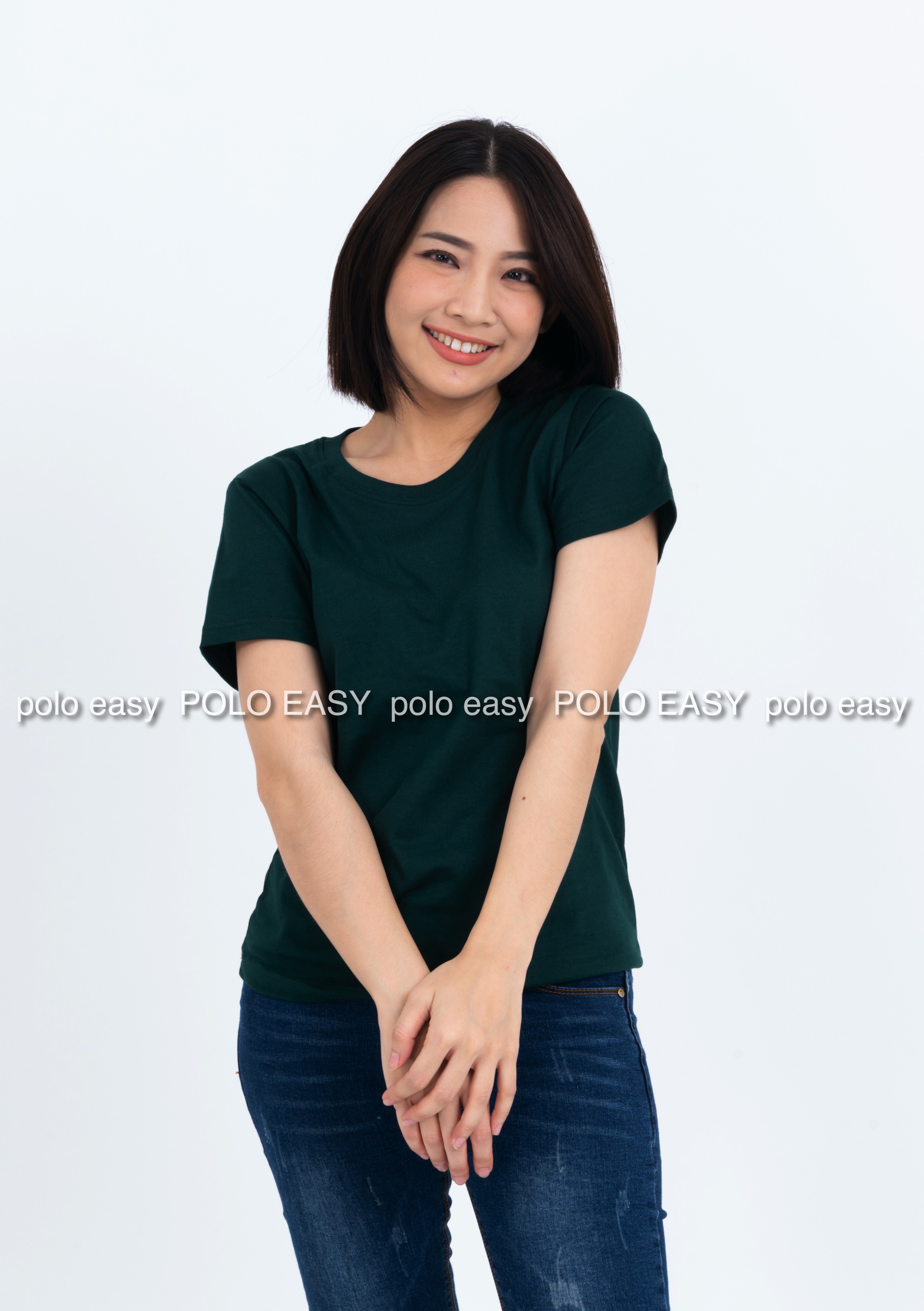 L เสื้อยืด สีเขียวหัวเป็ด คอกลม แขนสั้น Size L