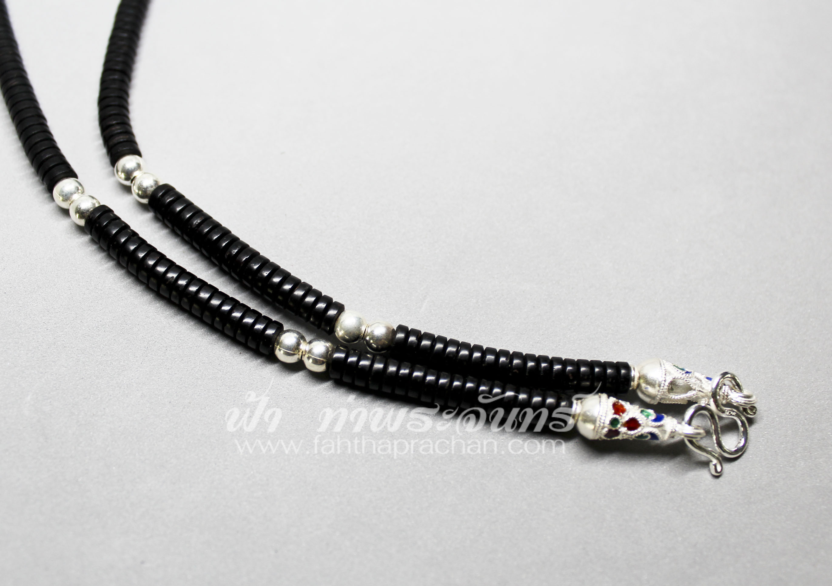 สร้อยกะลา เงินแท้ ลงยา คั่นด้วยเม็ดประคำเงิน