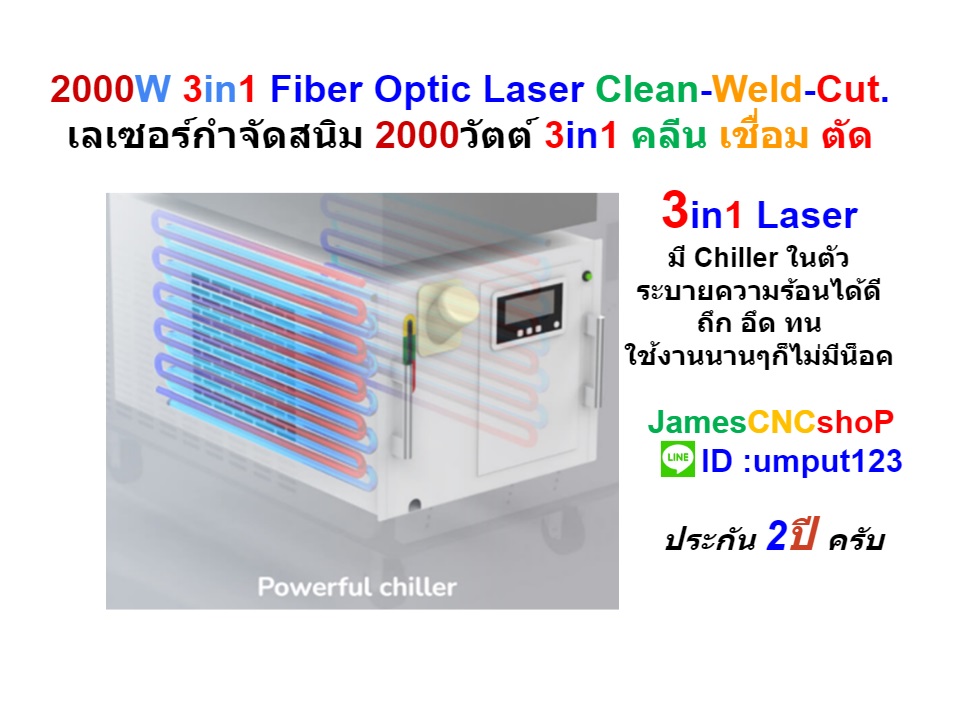 2000W 3in1 Fiber Optic Laser Clean-Weld-Cut. เลเซอร์กำจัดสนิม 2000วัตต์ 3in1 คลีน เชื่อม ตัด