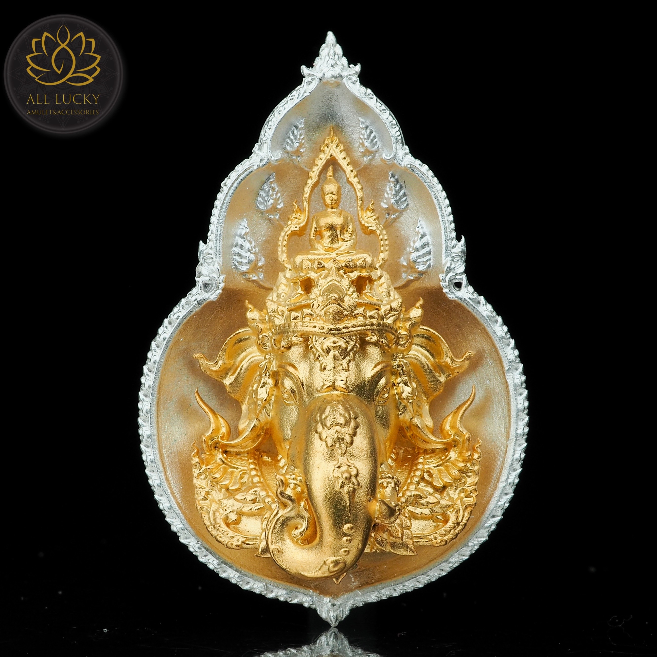 เหรียญพระพิฆเนศ มหาเทพสุขนิรันดร์ เนื้อทองเหลือง(หน้าชุบทอง หลังชุบเงินขาว) พิมพ์เล็ก หมายเลข 1