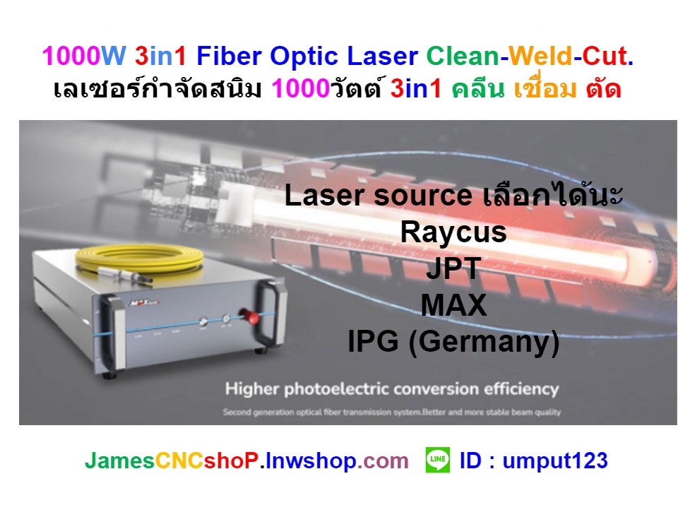 1000W 3in1 Fiber Optic Laser Clean-Weld-Cut. เลเซอร์กำจัดสนิม 1000วัตต์ 3in1 คลีน เชื่อม ตัด