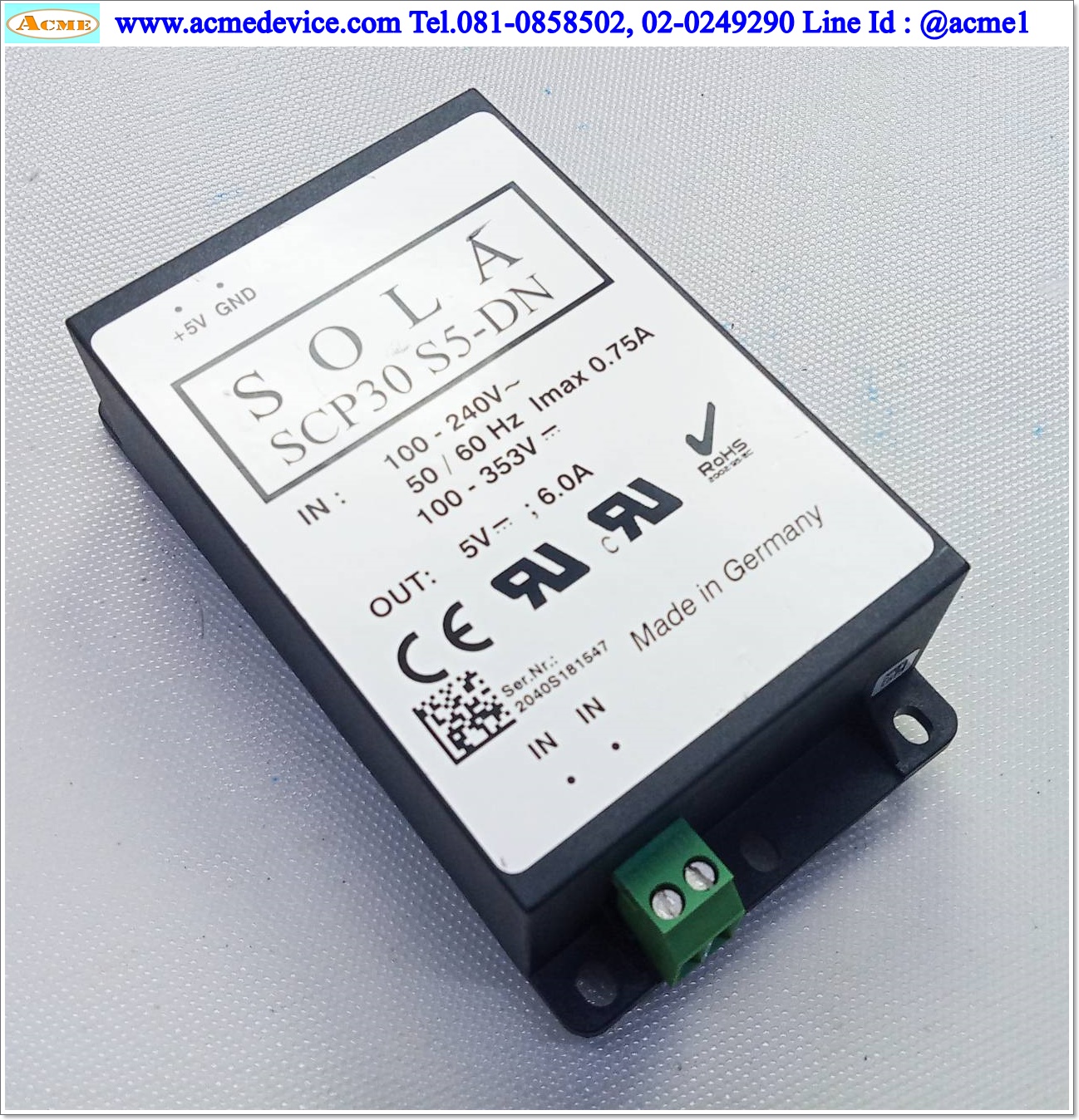Power Supply Sola รุ่น SCP30S5-DN, Output 5V, 6A, 30W