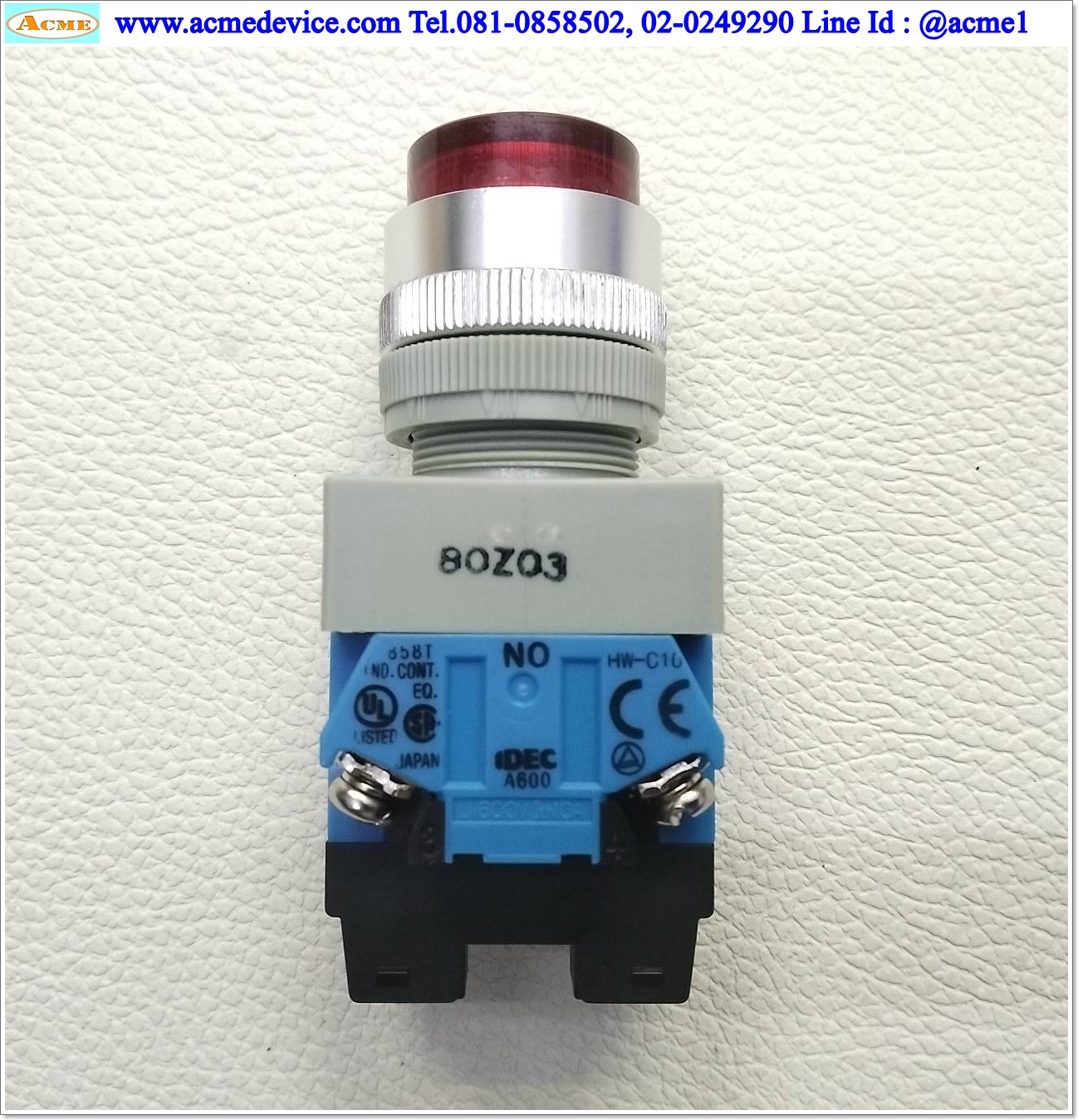 Pushbutton Switch Idec รุ่น ALW series, 1 NO 1 NC, ขนาด 22 mm (ฺฺRed)