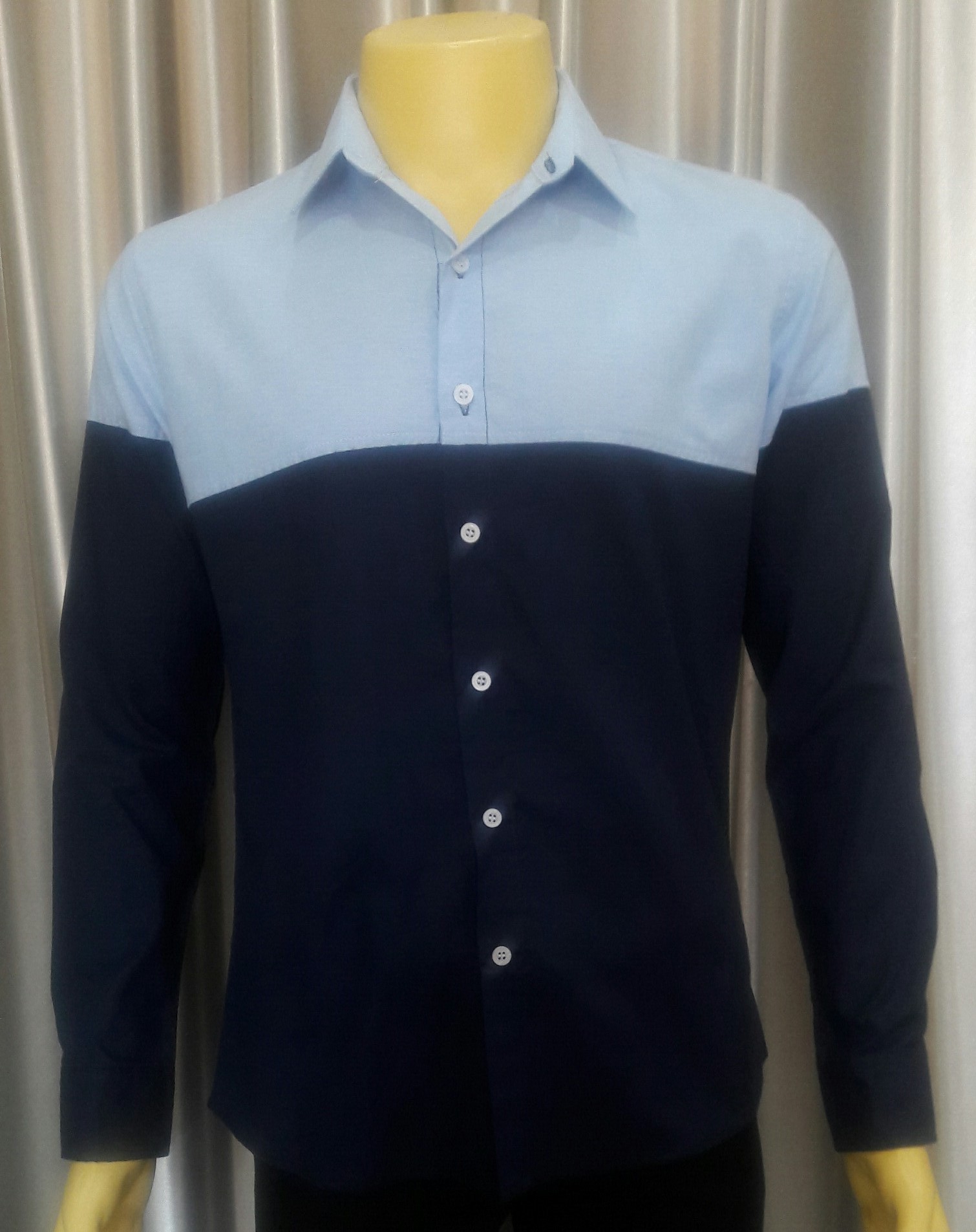 เสื้อเชิ์ตสีกรม+ฟ้าL