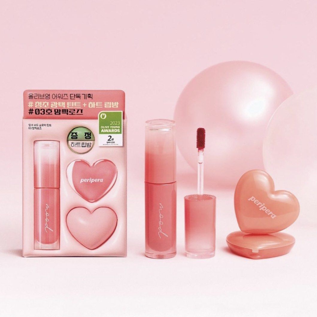 ลิปเพริเพร่า Peripera Lip Set (2pcs) Ink Mood Glowy Tint + Heart Lip Balm