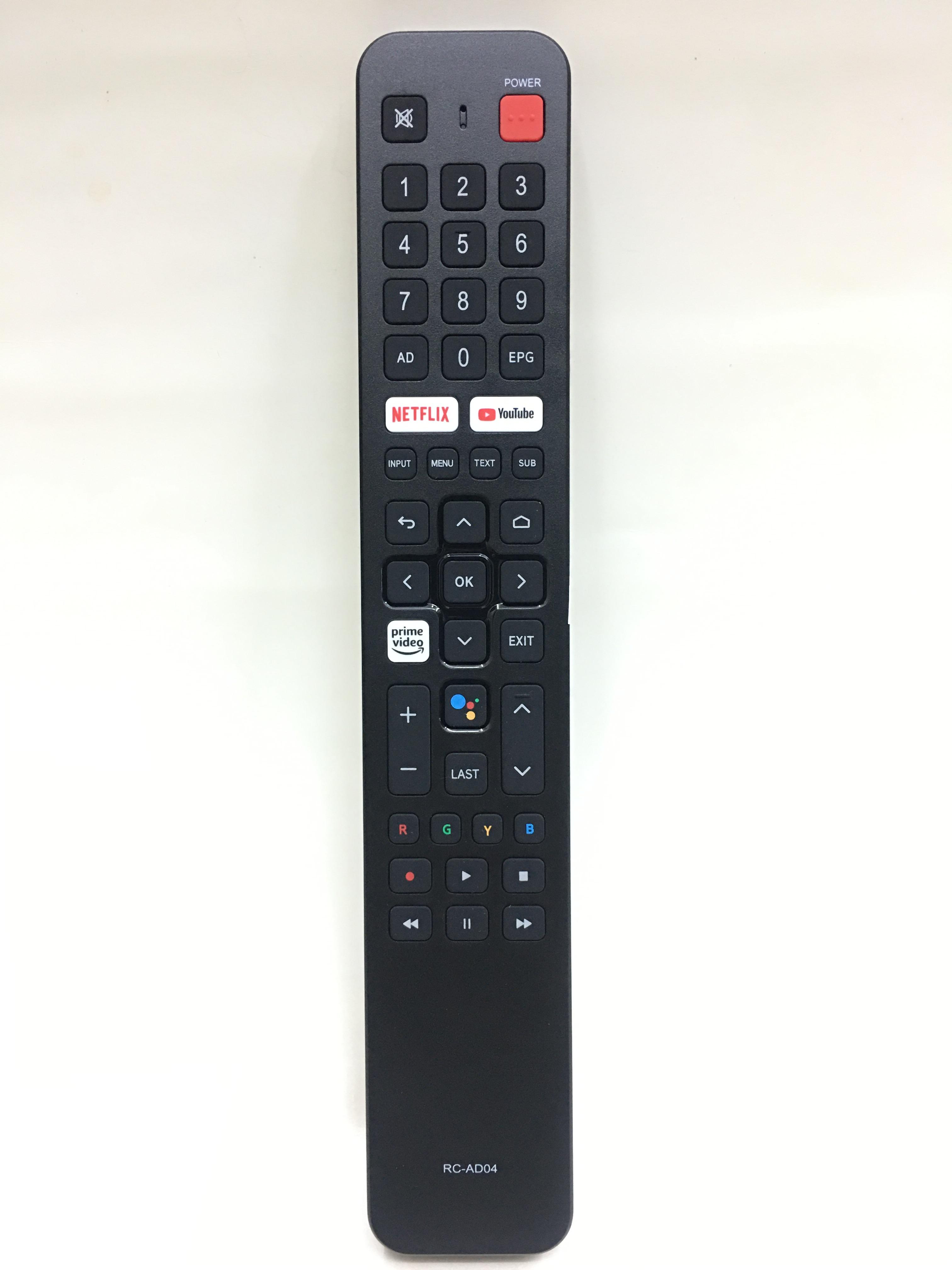 รีโมททีวี Aconatic รหัส RC-AD04 , AD04 - V2 ปุ่มสีขาว 3 ปุ่ม (มีปุ่ม Netflix , Youtube , Prime Video) [ มีคำสั่งเสียง มีปุ่ม Google Assist ]