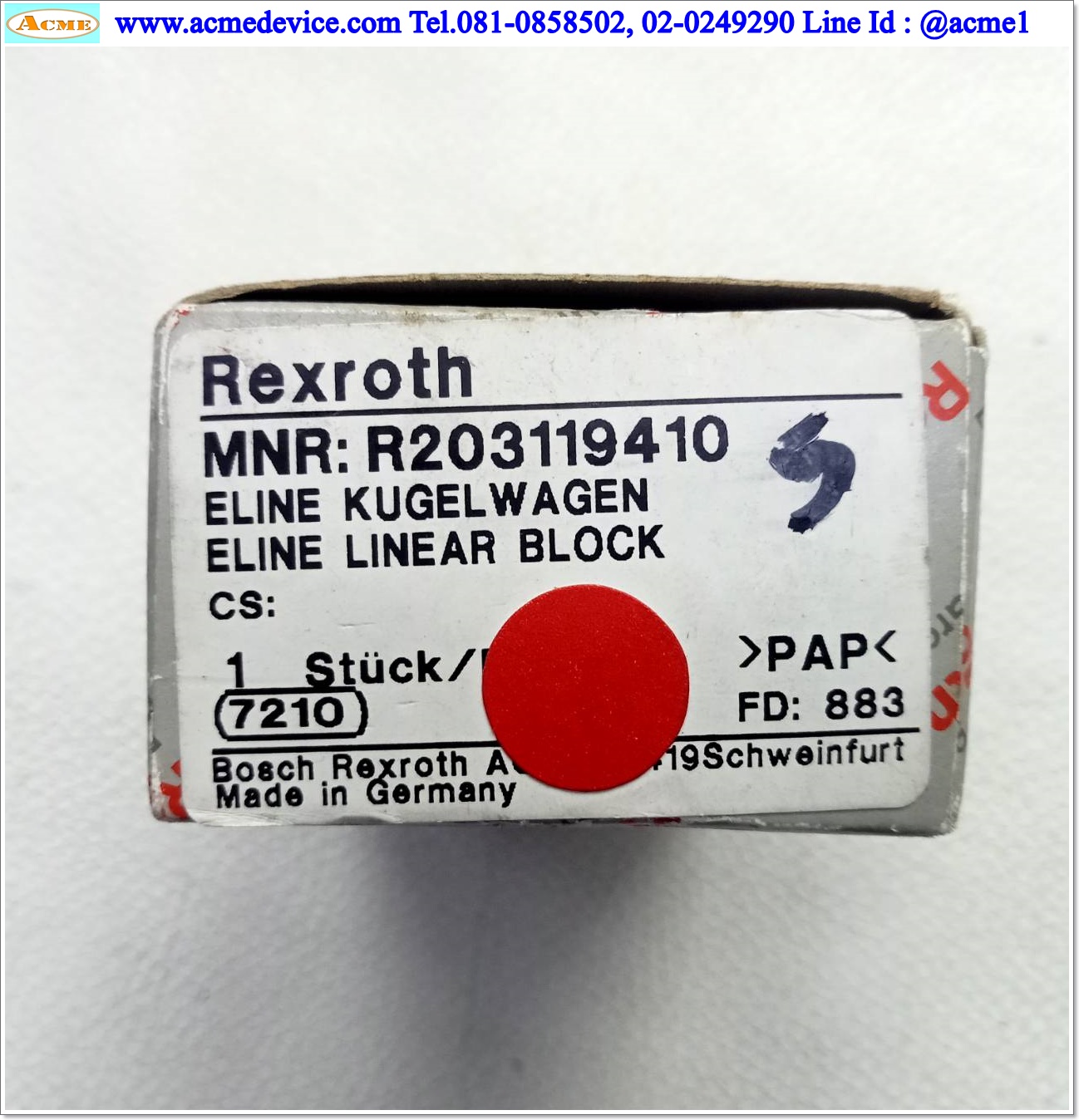 Linear Block Rexroth รุ่น R203119410, ขนาด 15 mm x 64 mm.