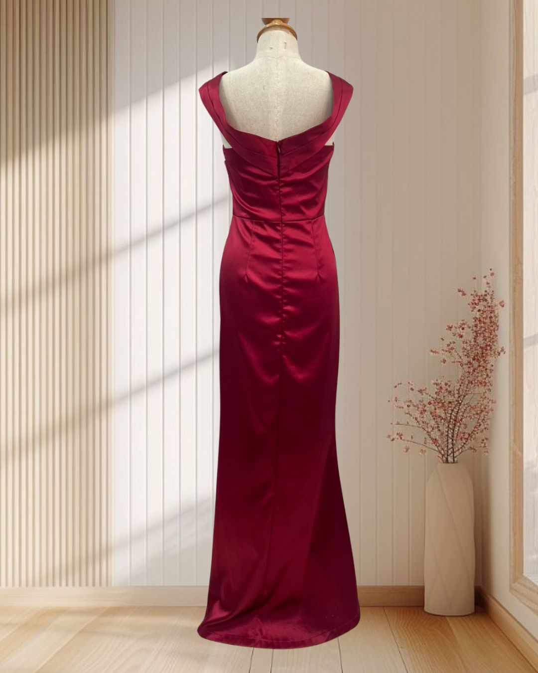 (PRE-LOVED) ราตรียาวสีแดงปาดไหล่ไขว่หน้า (S)