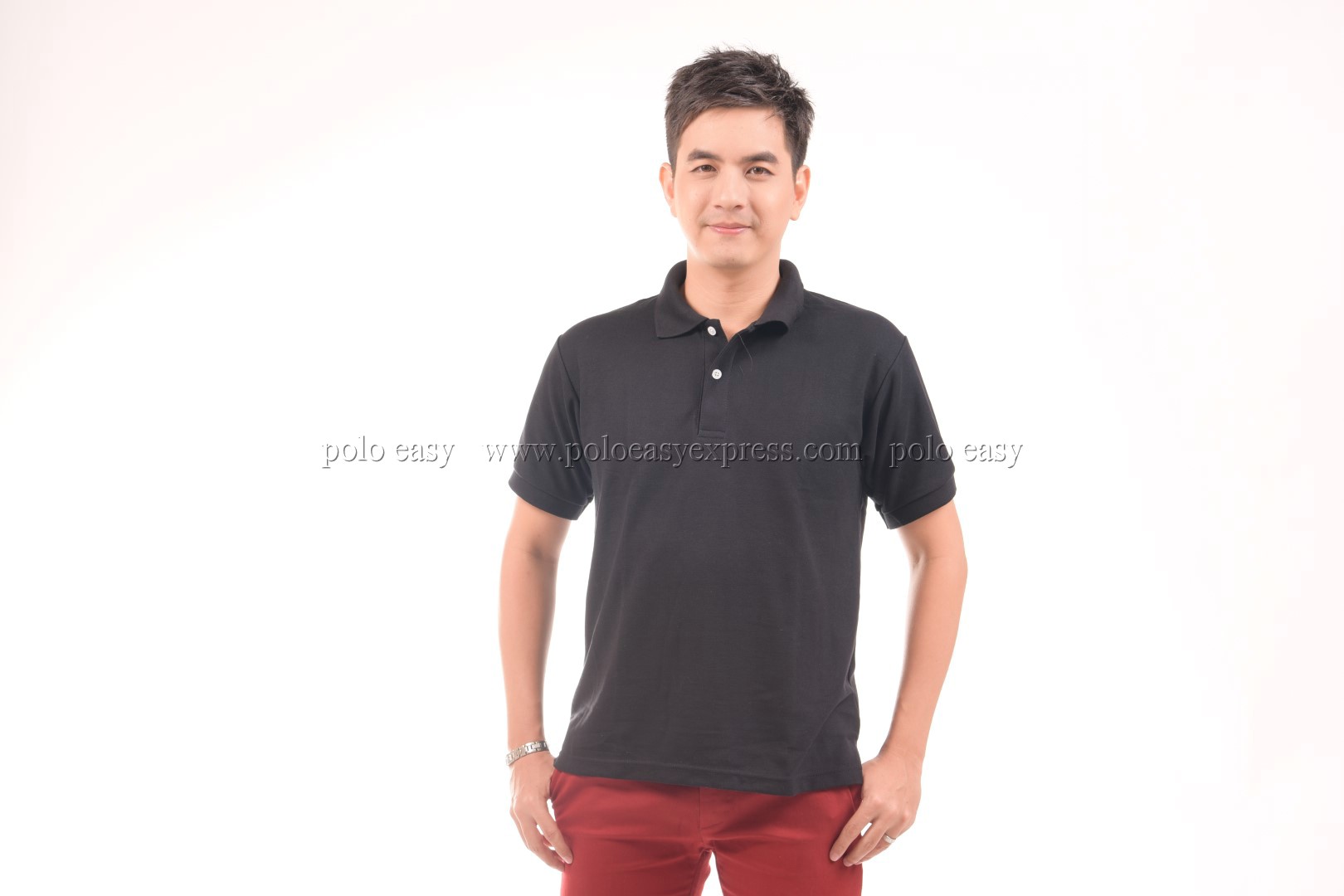 เสื้อโปโล สีดำ TK Premium แขนสั้น ทรงตรง Size L