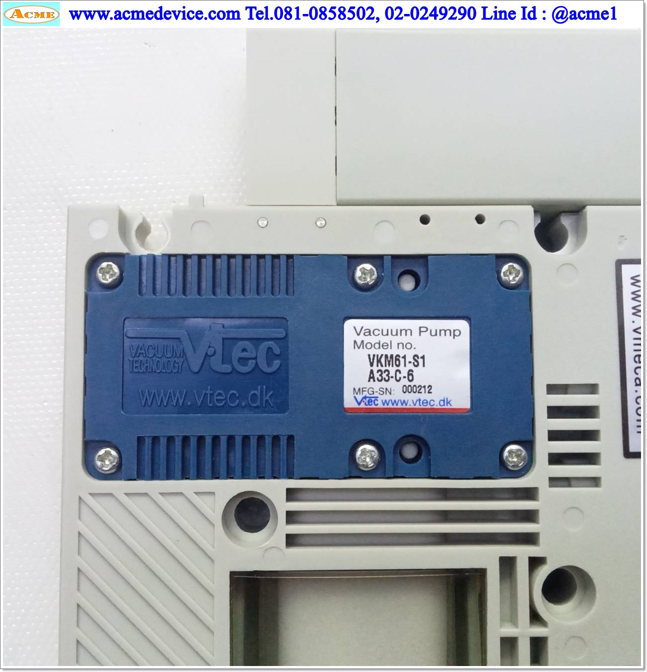 Vacuum Ejector vmeca รุ่น VKM61-S1A33-C-6, -85 kPa, Flow 37 Nl/min