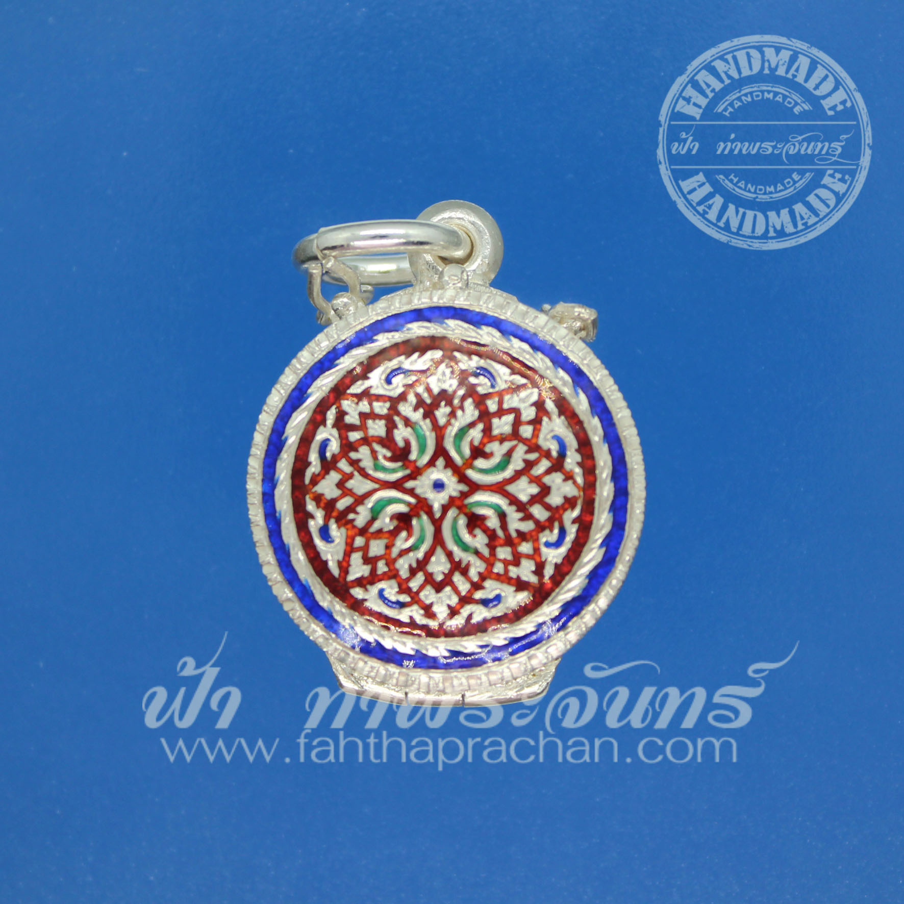 ตลับสีผึ้ง เงินแกะลาย ลงยา 92.5%