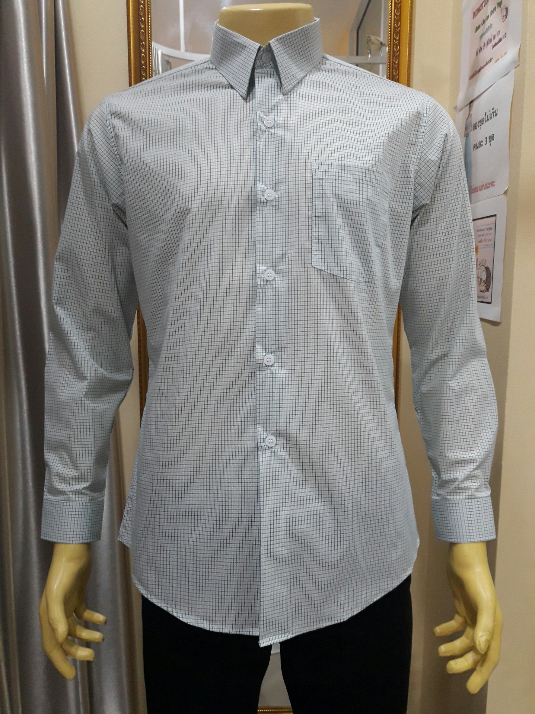 เสื้อเชิ๊ตสีเขียวลายสก๊อตแขนยาวXL