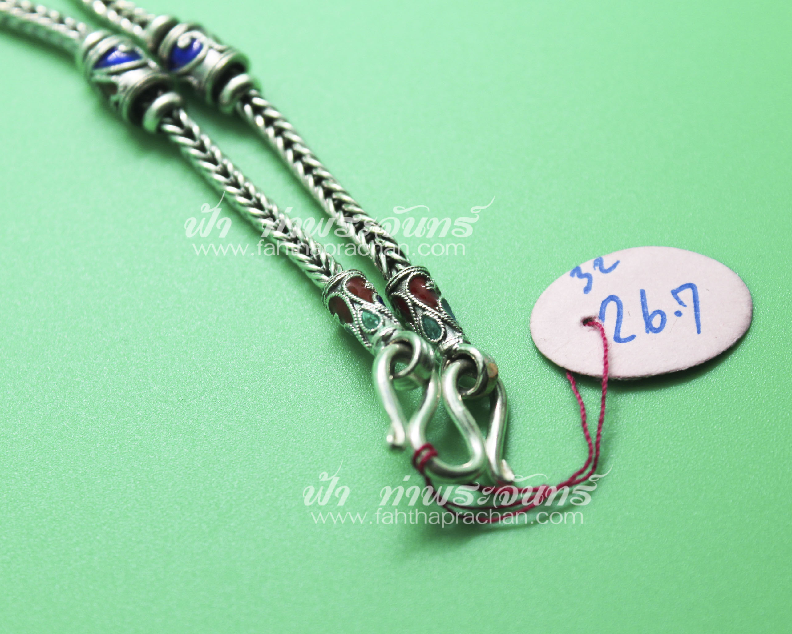 สร้อยคอลายสี่เสา ข้อลงยา รมดำ