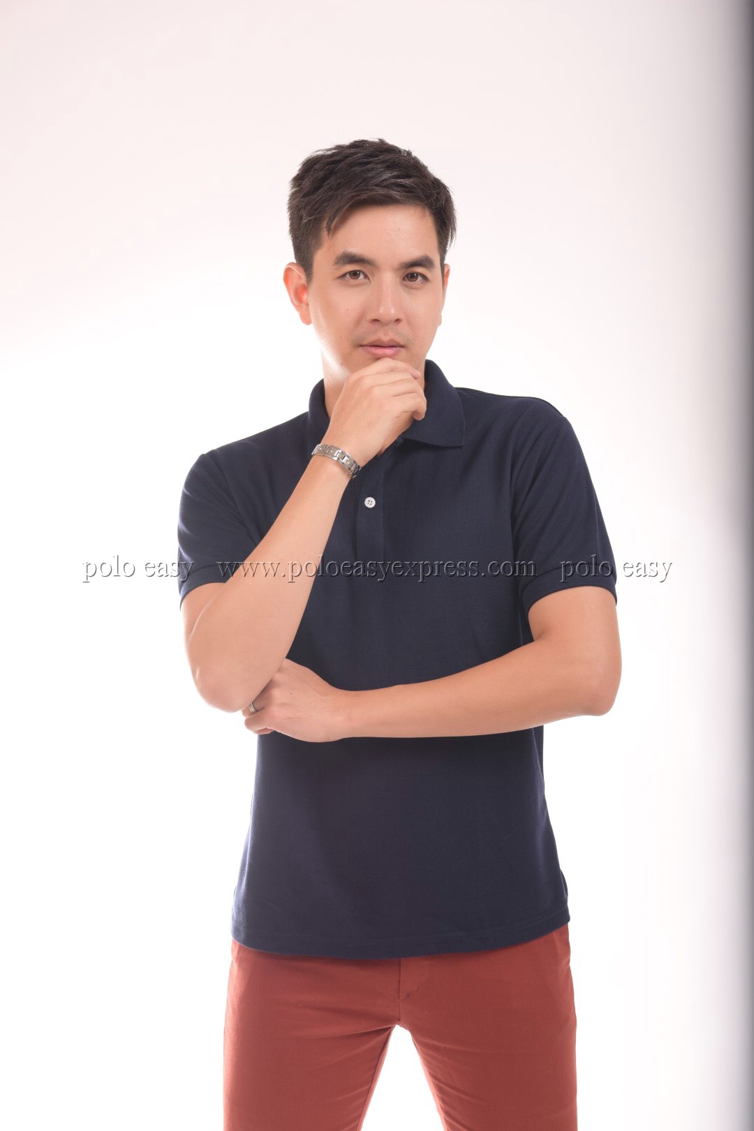เสื้อโปโล สีกรมท่า TK Premium แขนสั้น ทรงตรง Size L