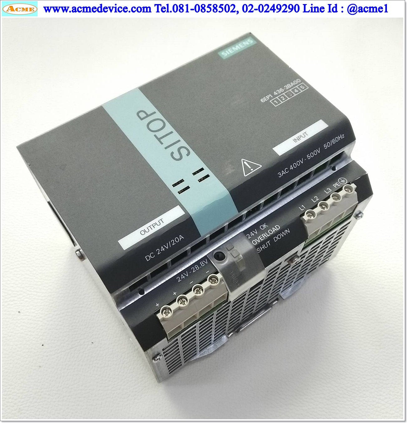 Power Supply Siemens รุ่น 6EP1436-3BA00, SITOP power 20, Output 24V, 20A, 480W (24V-28.8V)