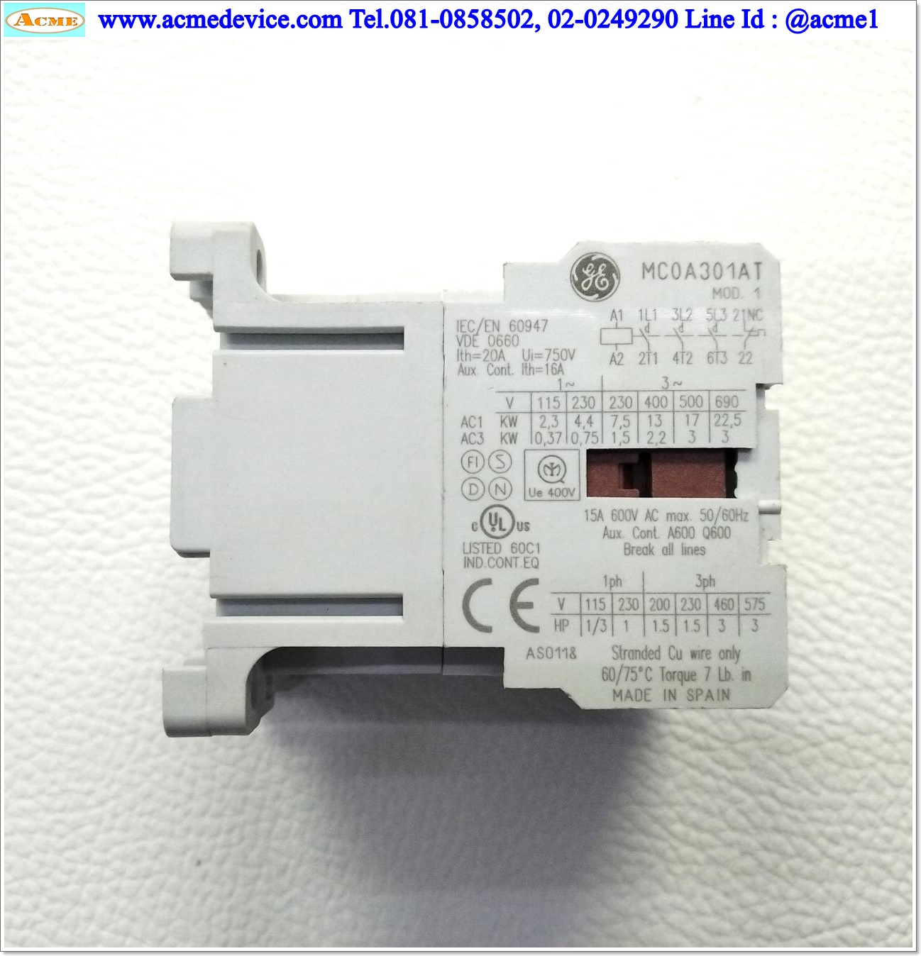 Magnetic Contector GE รุ่น MC0A301AT, 20A, Coil 110-120V