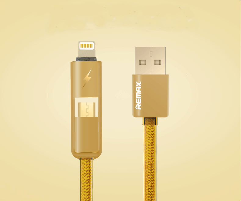 สายเคเบิ้ล 2in1 High-Speed REMAX แท้ สีทองสายถัก (1เมตร)