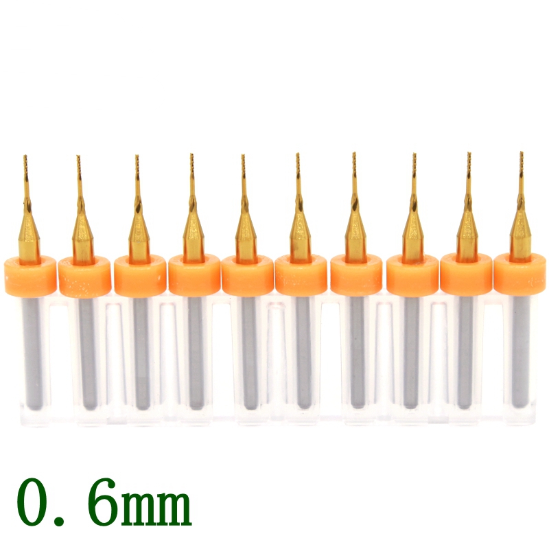 ดอกกัด PCB เคลือบไทเทเนียม 0.6 mm 10 PCS Tungsten Carbide Router Tool, Milling Metal Bushing