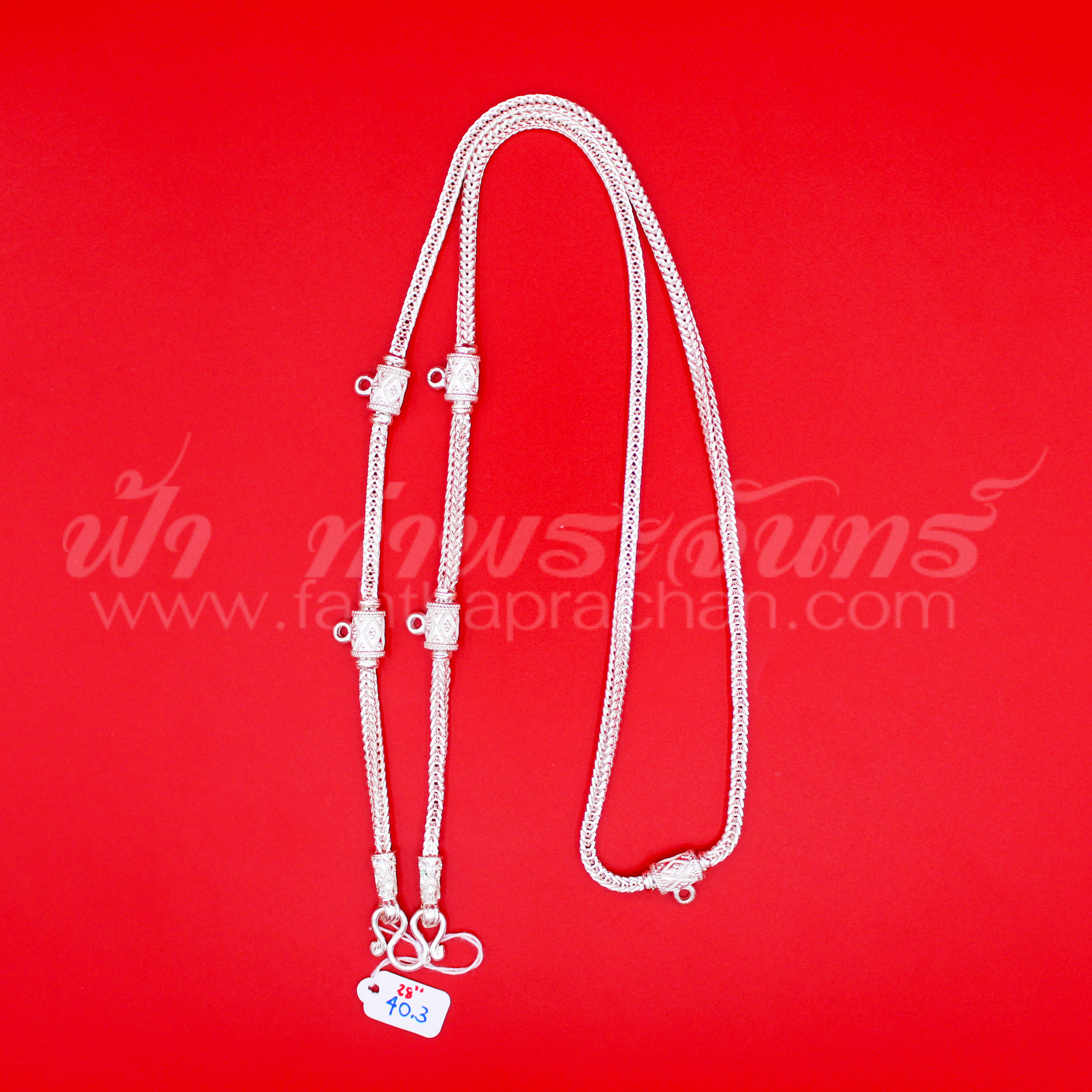 สร้อยคอเงินแท้ 92.5 ลายสี่เสา หัวจรวด แบบ 5 ห่วง มีห่วงหลัง