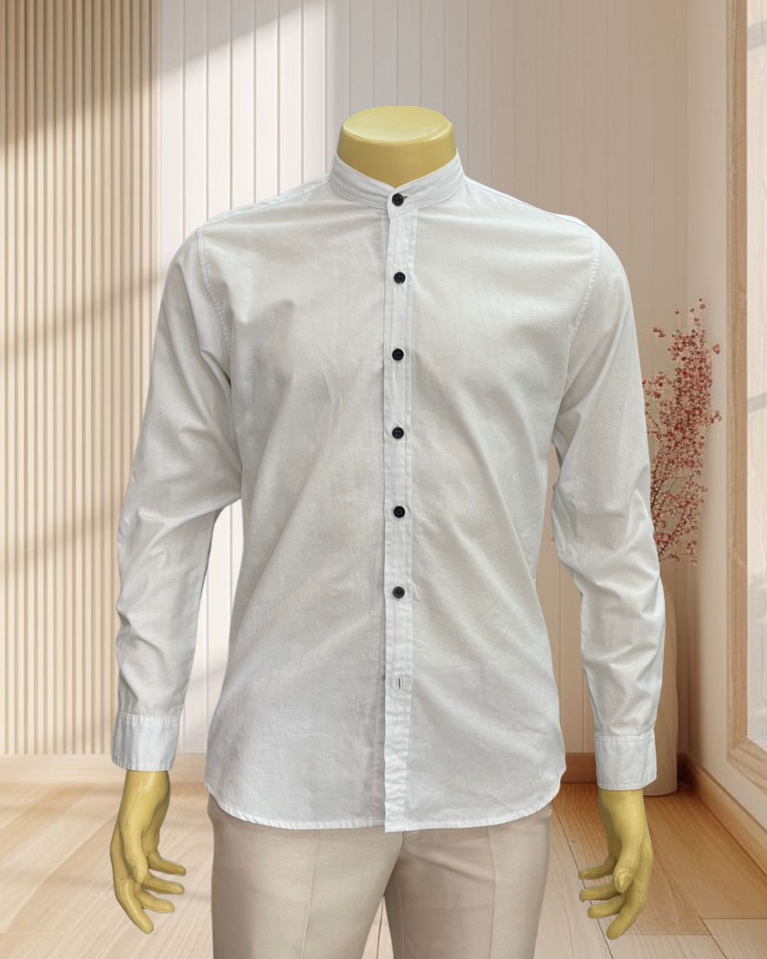 เสื้อเชิตคอจีน สีขาว กระดุมดำ ป้าย ShirtFolding ไซส์ XL