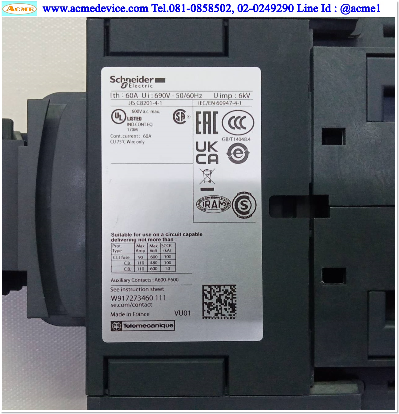 Magnetic Contactor Schneider รุ่น LC1DT60ABD+LADN40C, 60A, Coil 24Vdc (หน้าดำ)