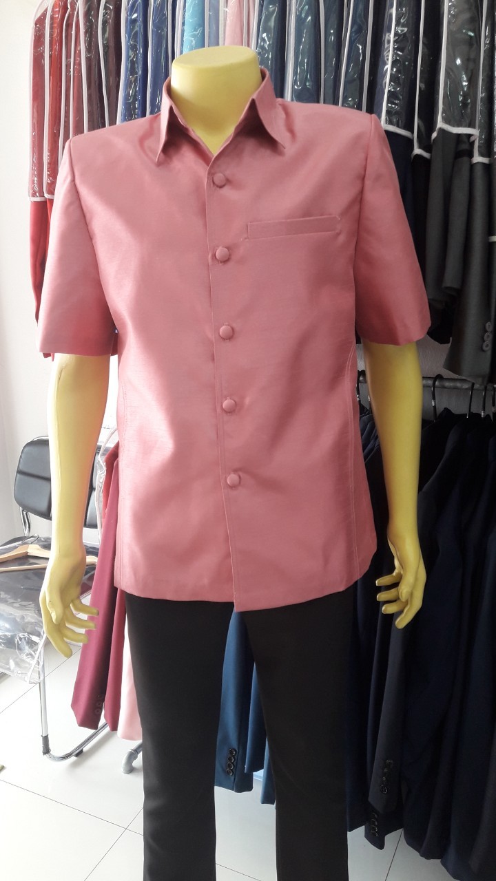 เสื้อซาฟารีผ้าไหมสีกลีบบัว (L)