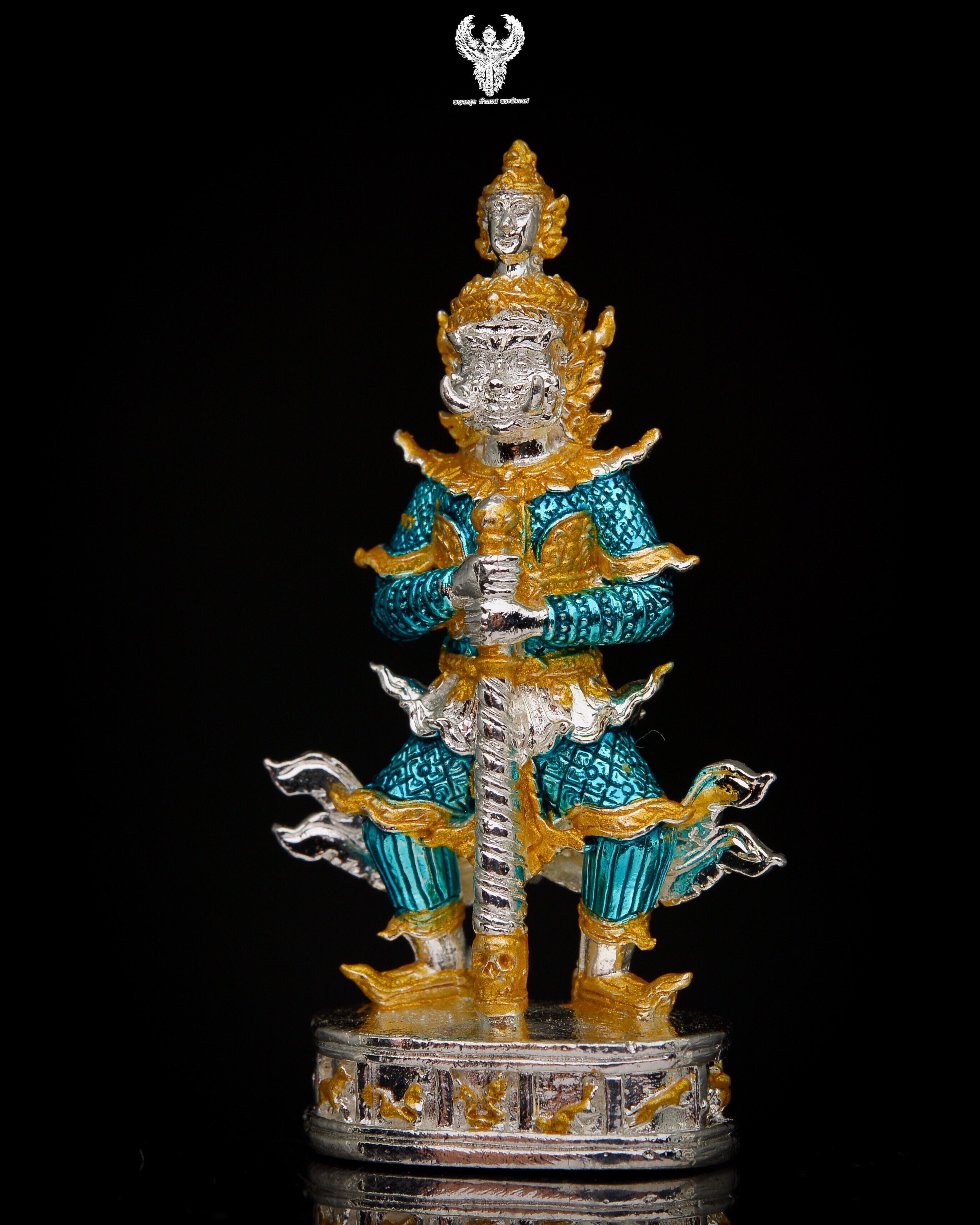 ท้าวเวสสุวรรณ ครูบาบุญยัง วัดห้วยน้ำอุ่น ลำพูน เนื้อสัมฤทธิ์ชุบเงินลงยาสีฟ้า หมายเลข 9