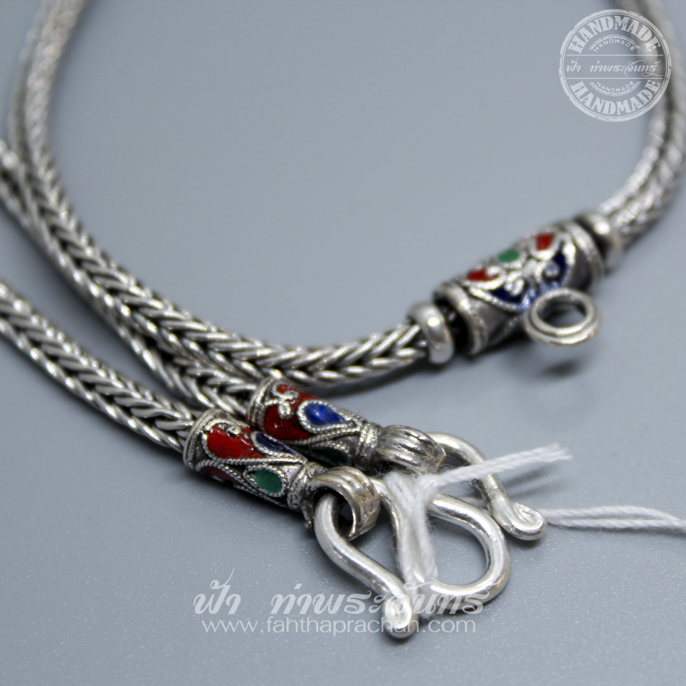 สร้อยคอเงินแท้ 92.5 ลายสี่เสา หัวจรวด ลงยา รมดำ