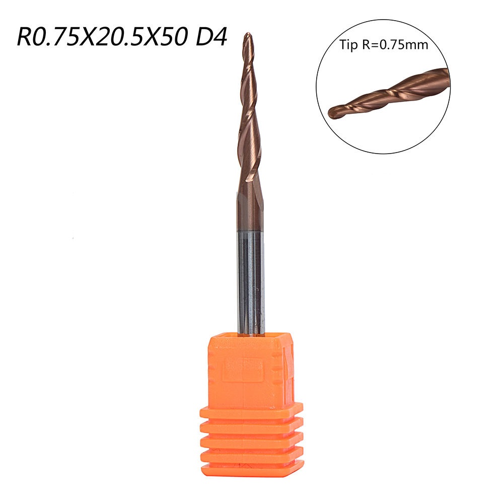 R0.75 X 20.5 X D4 ยาว 50 mm Tapered ball nose end mill บอลมิลปลายเรียว คาร์ไบด์ 2 ฟัน