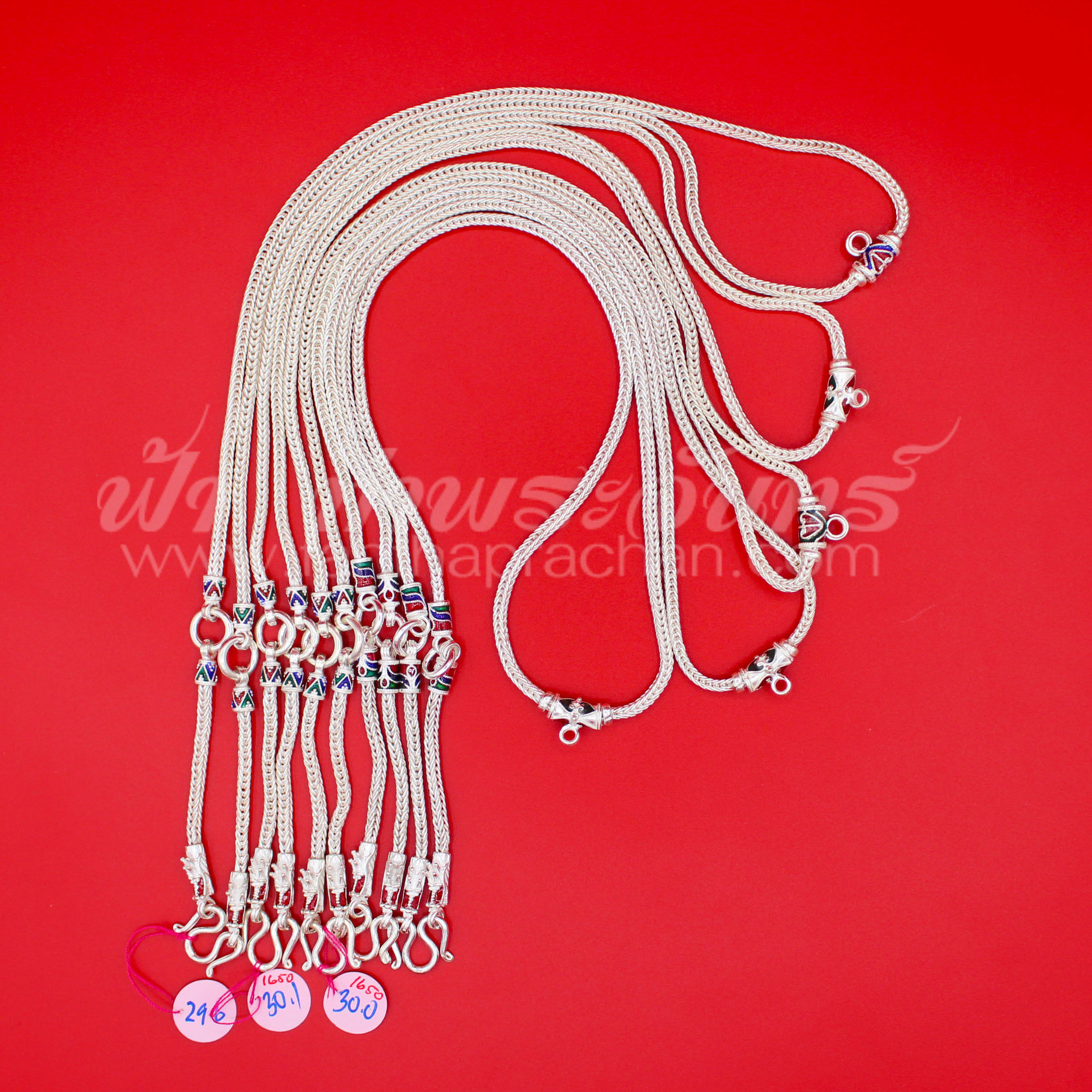 สร้อยคอเงินแท้ 92.5 ลายสี่เสาหัวมังกร ลงยา แบบ 3 ห่วง มีห่วงหลัง