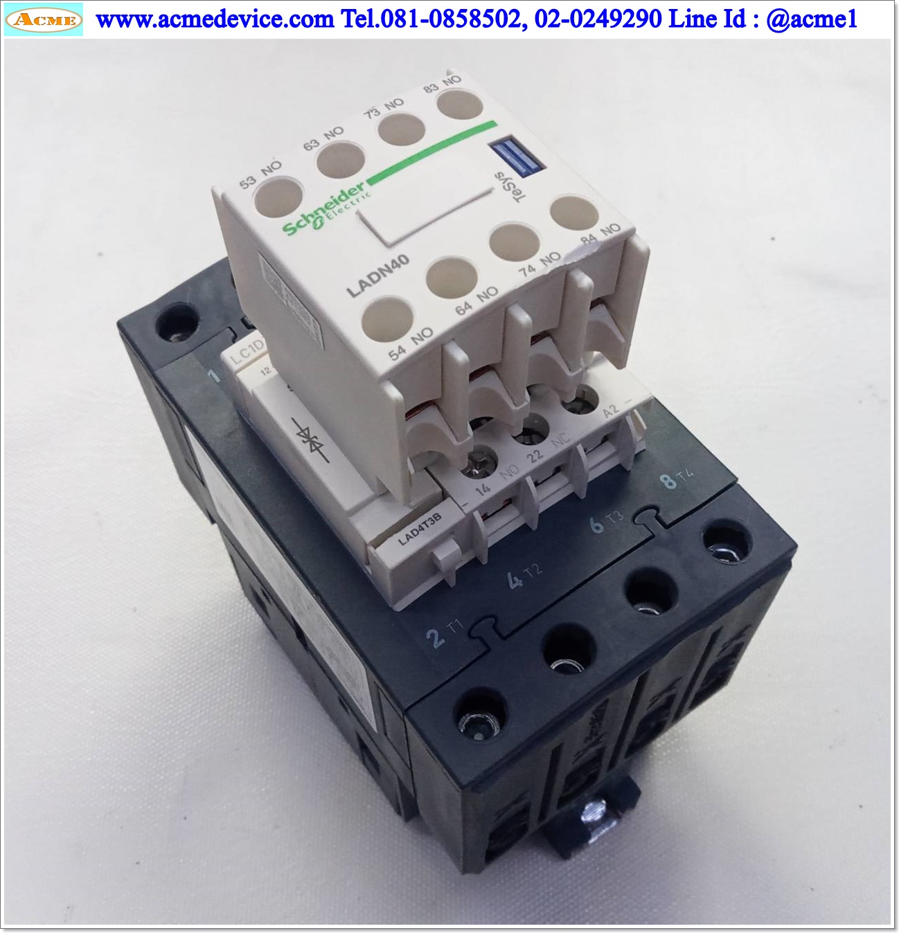 Magnetic Contactor Schneider รุ่น LC1DT60ABD+LADN40C, 60A, Coil 24Vdc (หน้าขาว)
