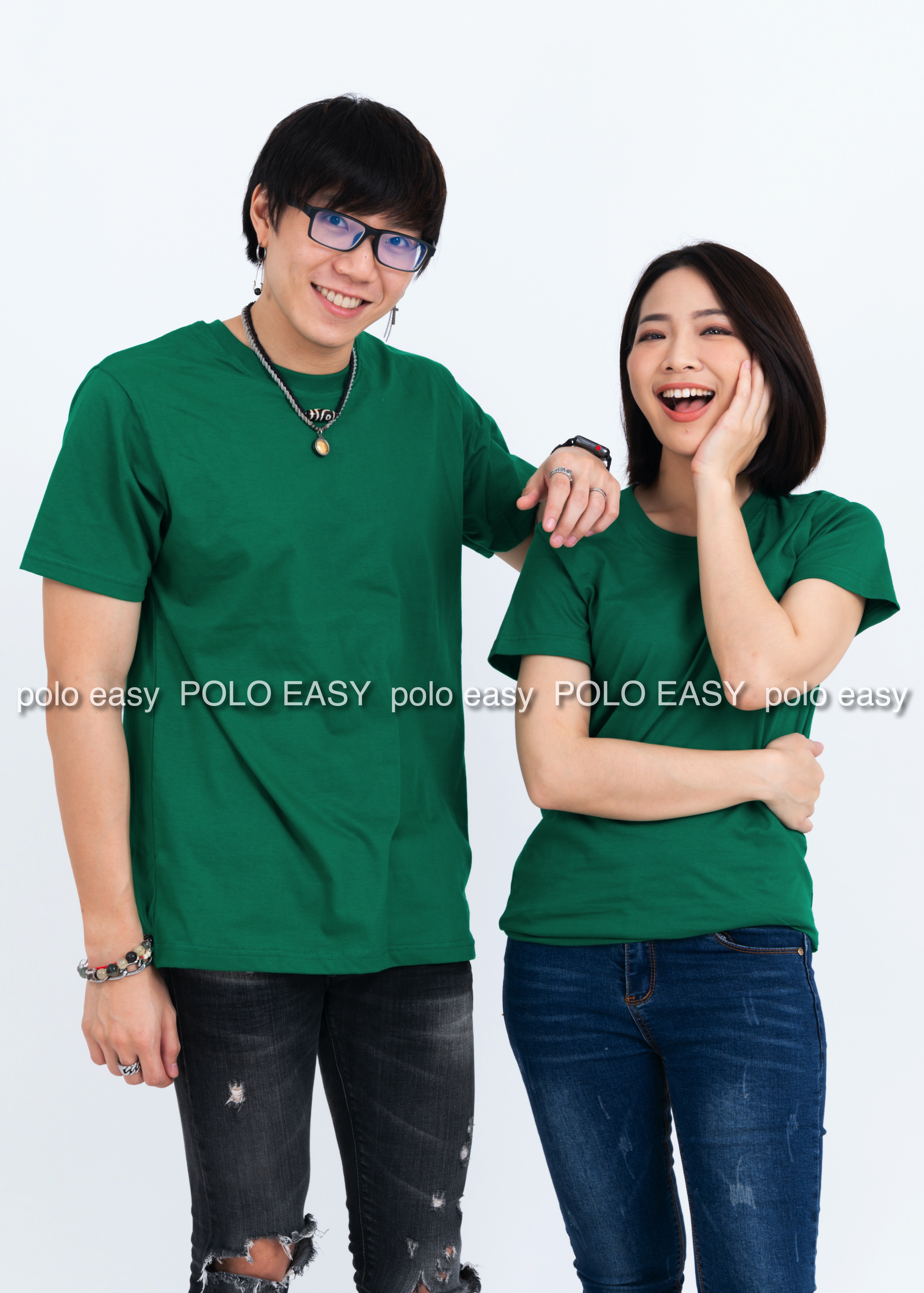 4XL เสื้อยืด สีเขียวใบไม้ คอกลม แขนสั้น Size 4XL
