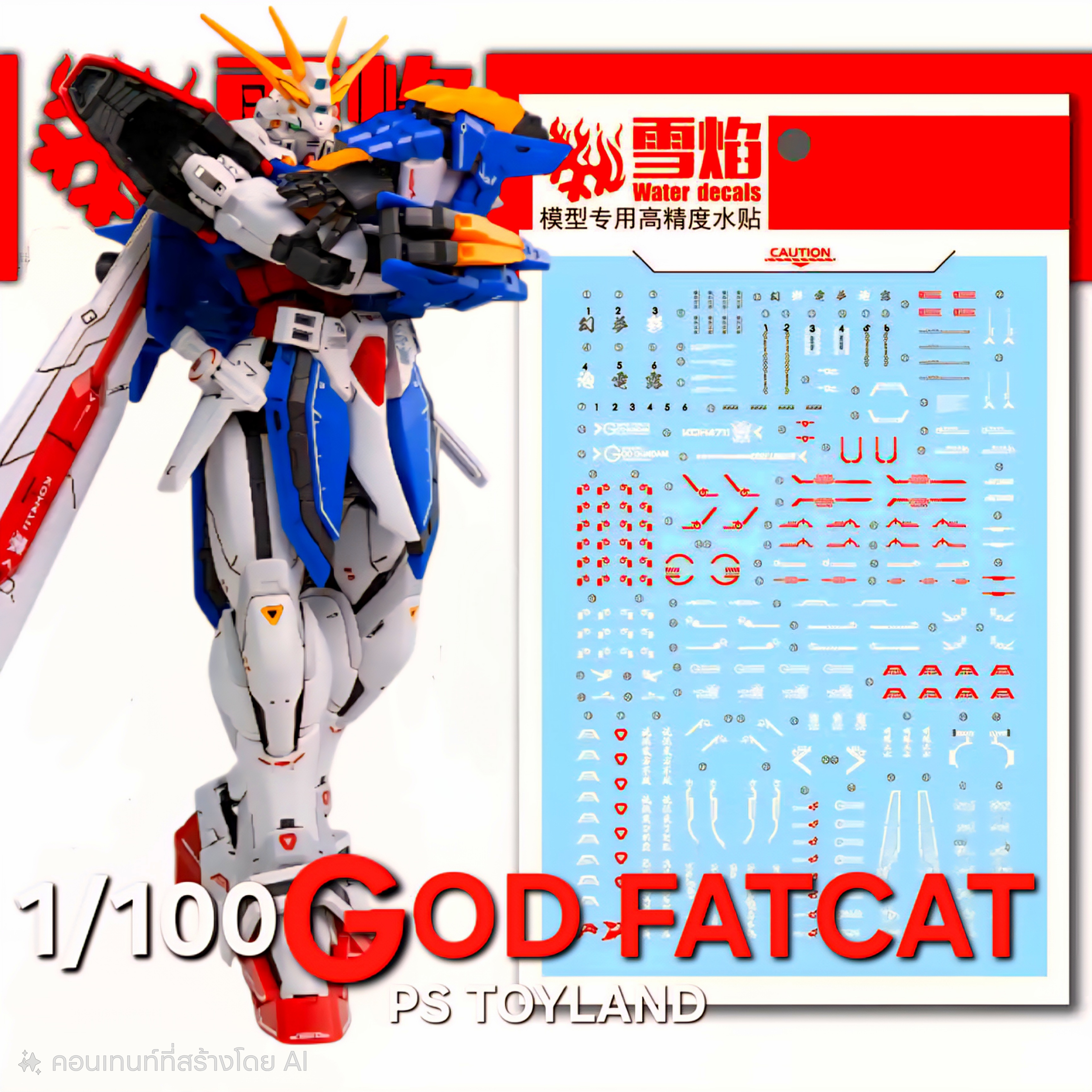 พรีออเดอร์ ดีคอลน้ำ 1/100 GOD FAT CAT 002 GOD Ver Zoom in สินค้ามา กลางพ.ย.68 Water Decal Fluorescent color