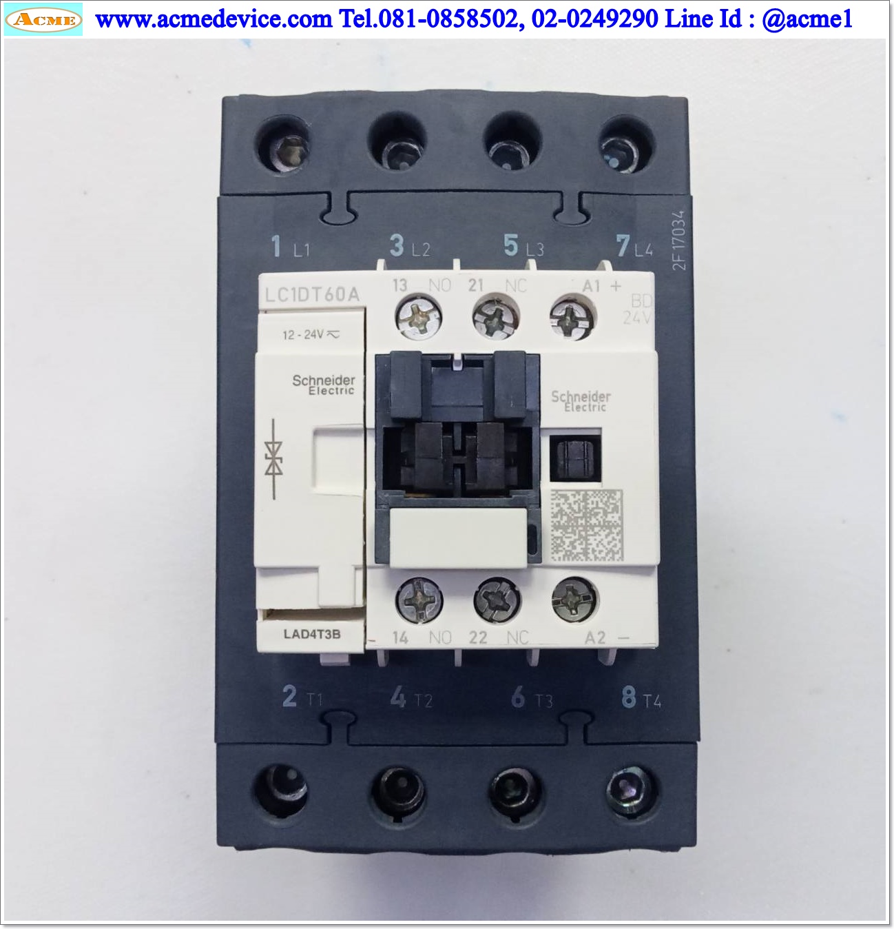 Magnetic Contactor Schneider รุ่น LC1DT60ABD+LADN40C, 60A, Coil 24Vdc (หน้าขาว)